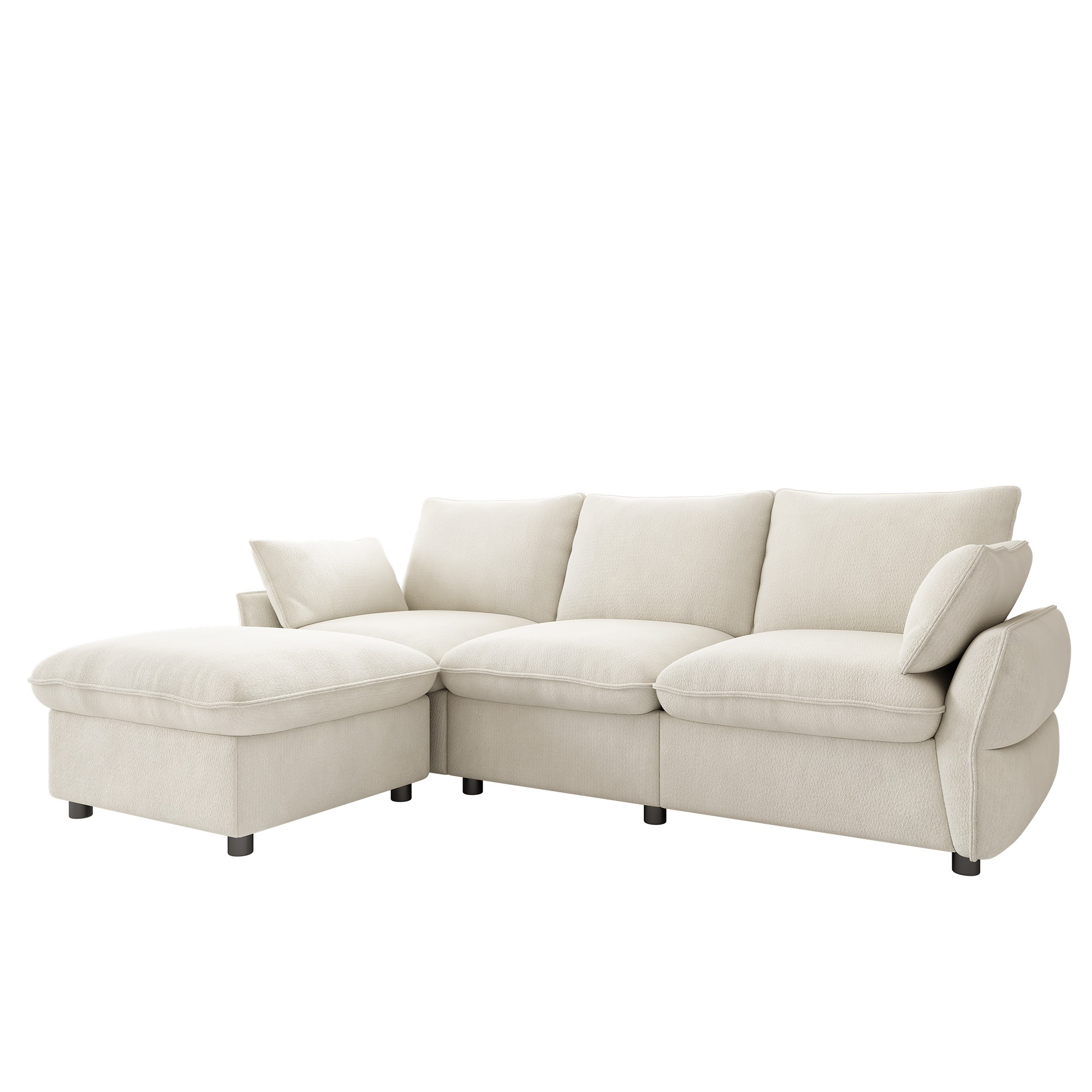 Canapé d’angle en L 3 places en chenille avec pouf, Beige, 222,5 x 154,5 x 76,5 cm - spécifications 1