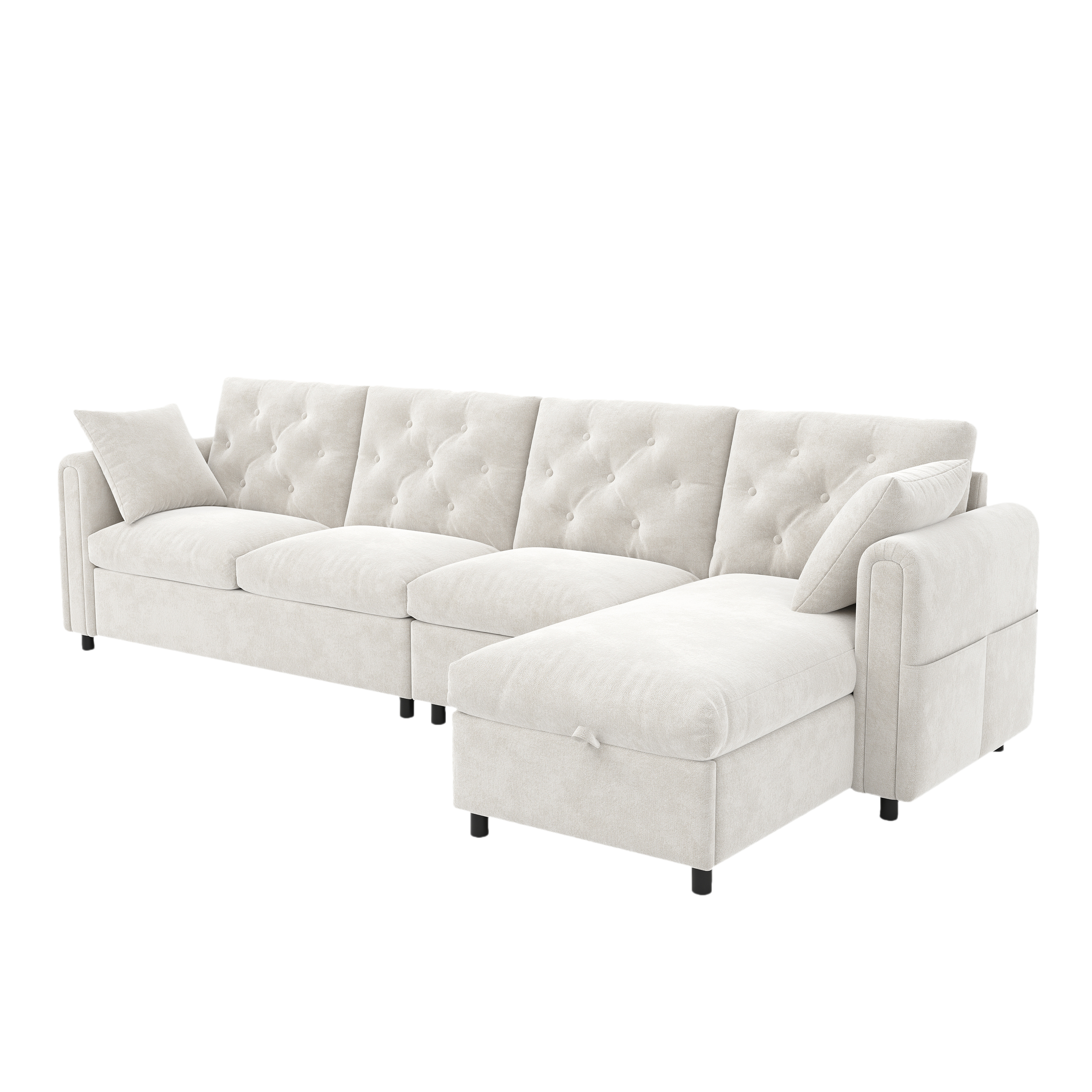 Canapé d’angle modulable 4 places 281 x 132 x 86 cm canapé en L avec méridienne, avec rangement, velours, Beige - points forts 1