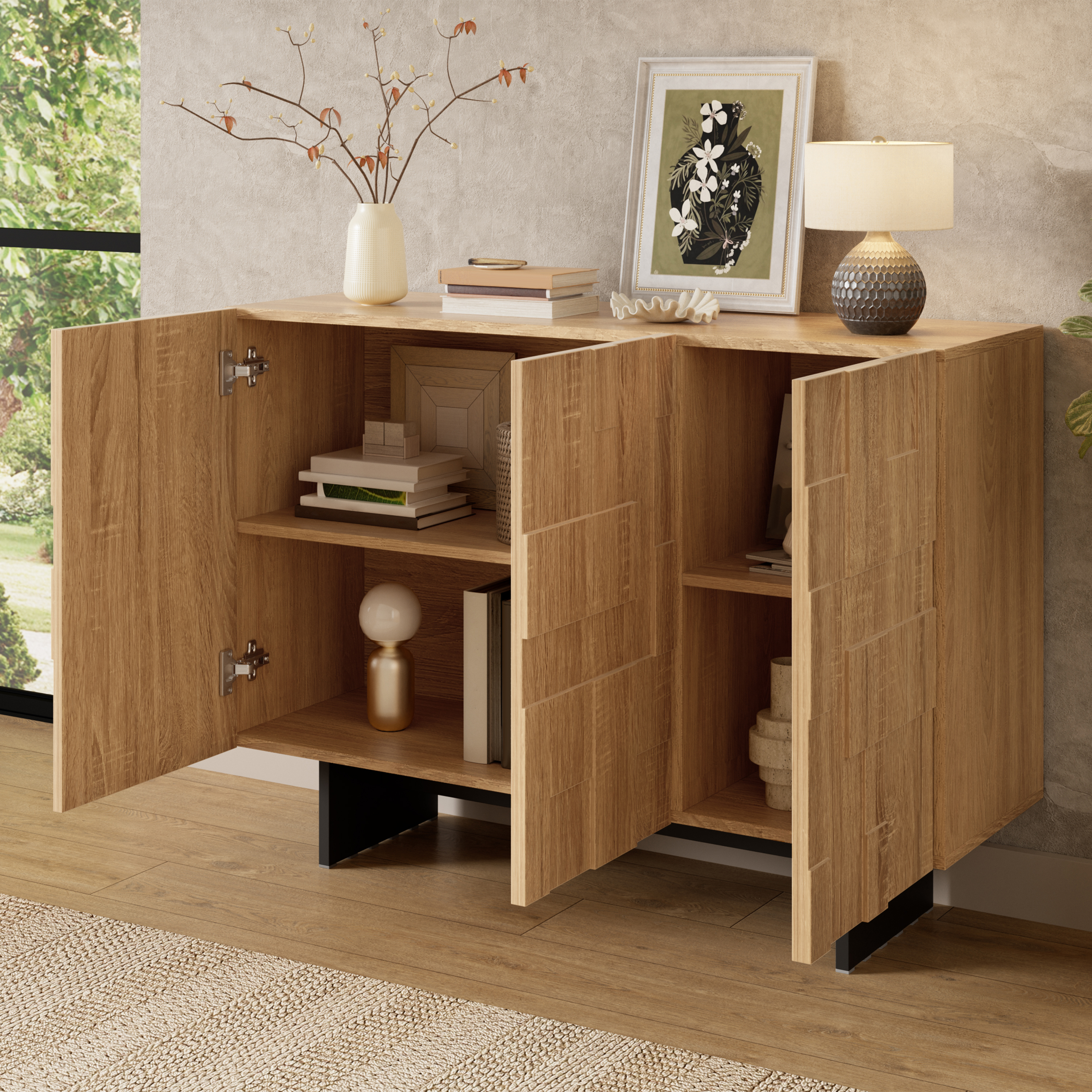 Détail de la finition bois naturel et noir