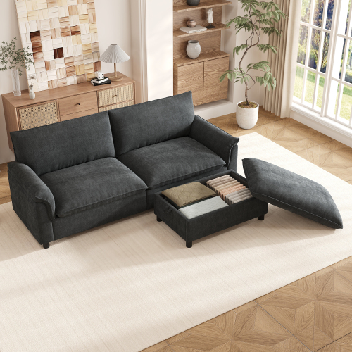 Compartiment de rangement caché dans le repose-pieds