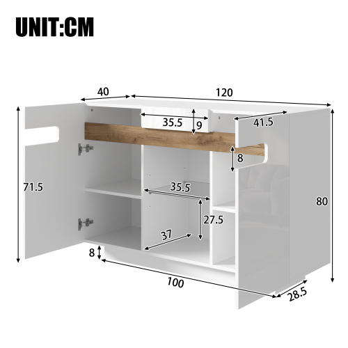 Dimensions du buffet blanc avec éclairage LED