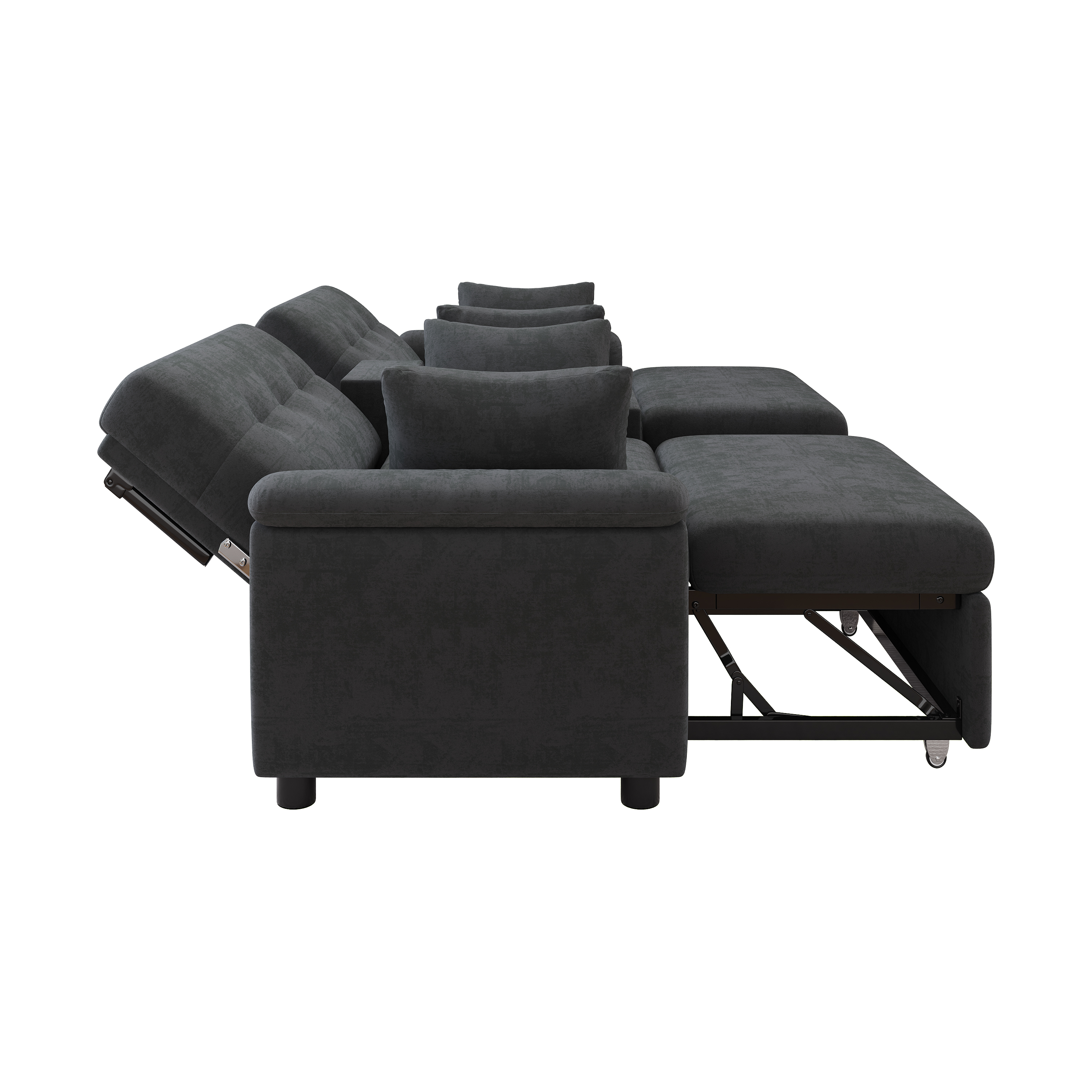Canapé d’angle convertible en U 4 places en chenille avec rangement, USB/Type-C et porte-gobelets, Gris foncé, 284 x 138 x 89 cm - spécifications 1