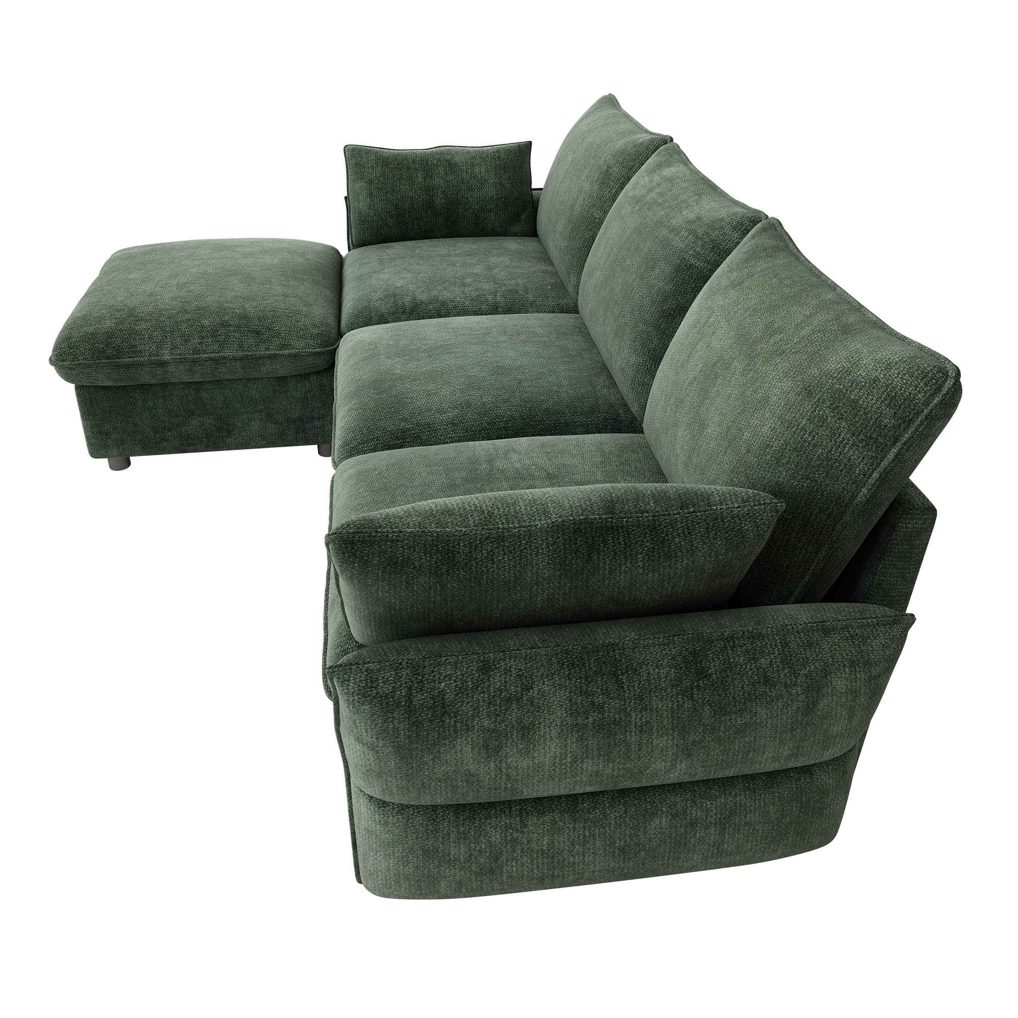 Canapé d’angle en L 3 places en chenille avec pouf, Vert foncé, 222,5 x 154,5 x 76,5 cm - points forts 1