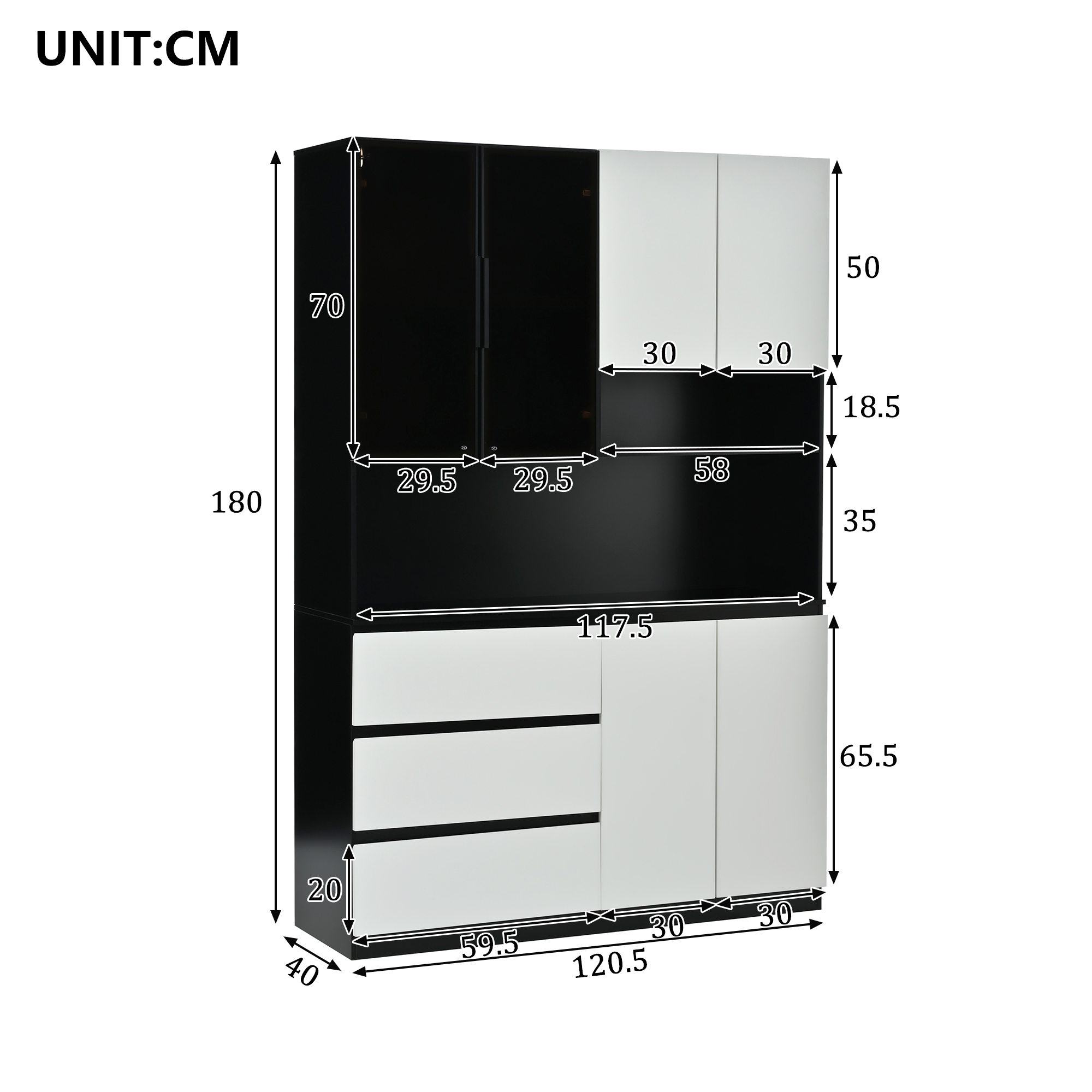 Dimensions du vitrine