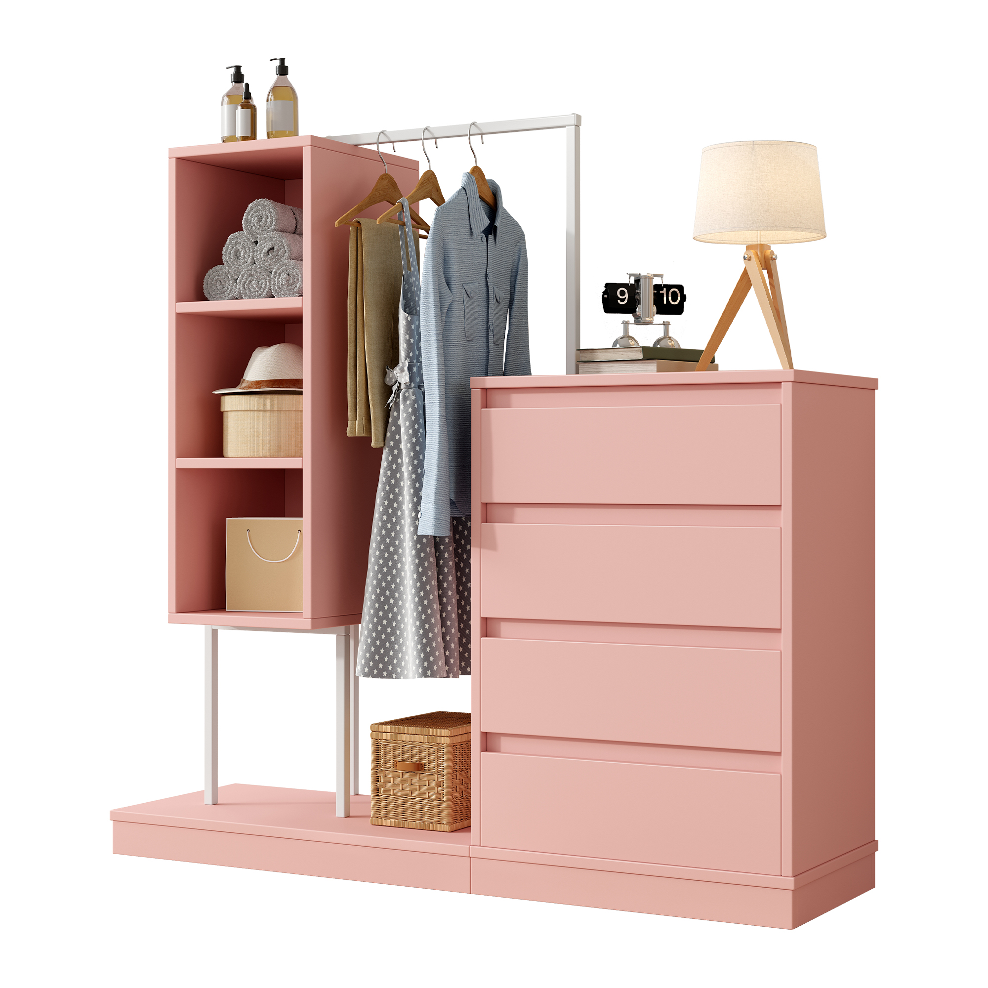 Buffet, avec tiroirs, 140 x 40 x 135 cm, panneaux de particules, rose - vue 1