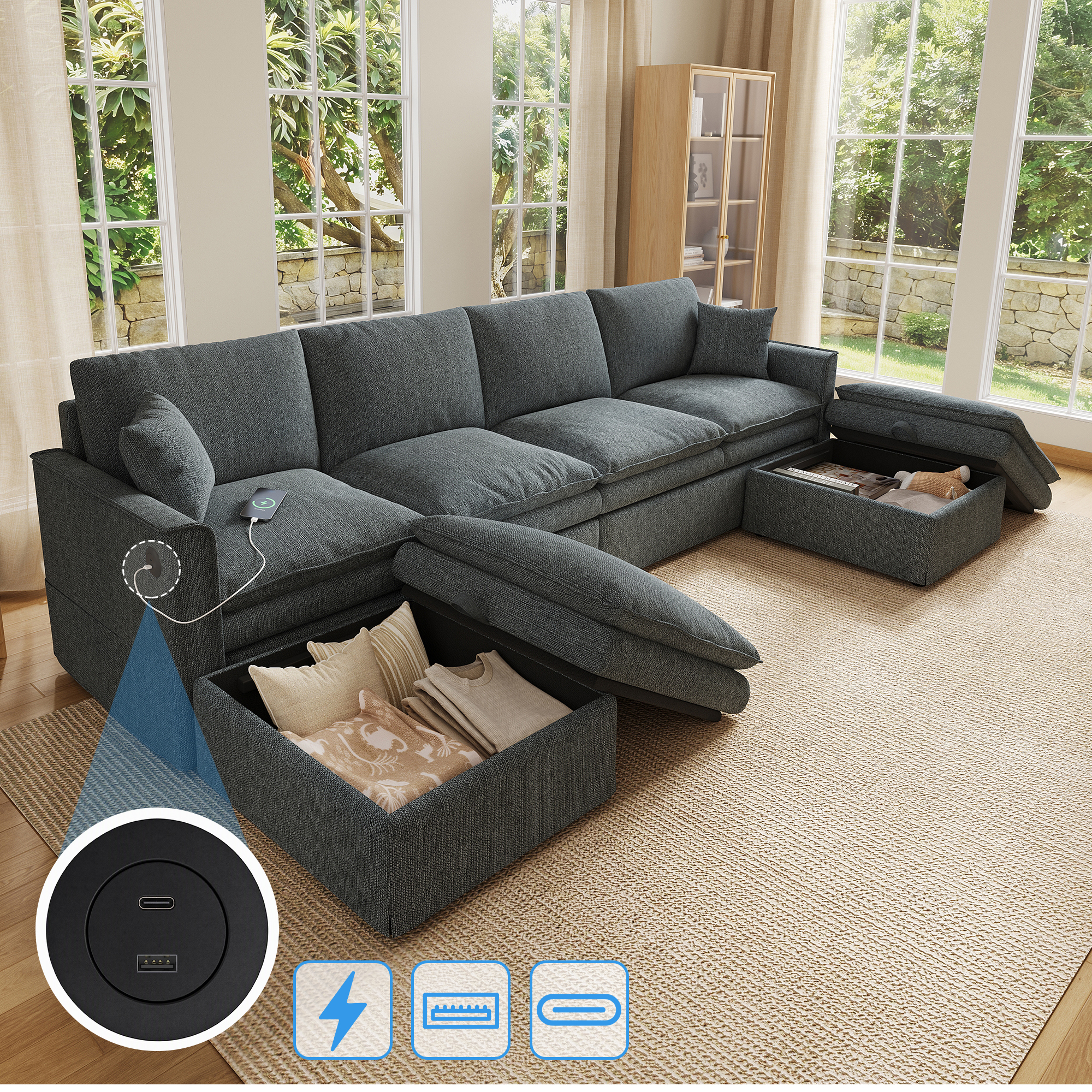 Canapé d’angle modulable gris