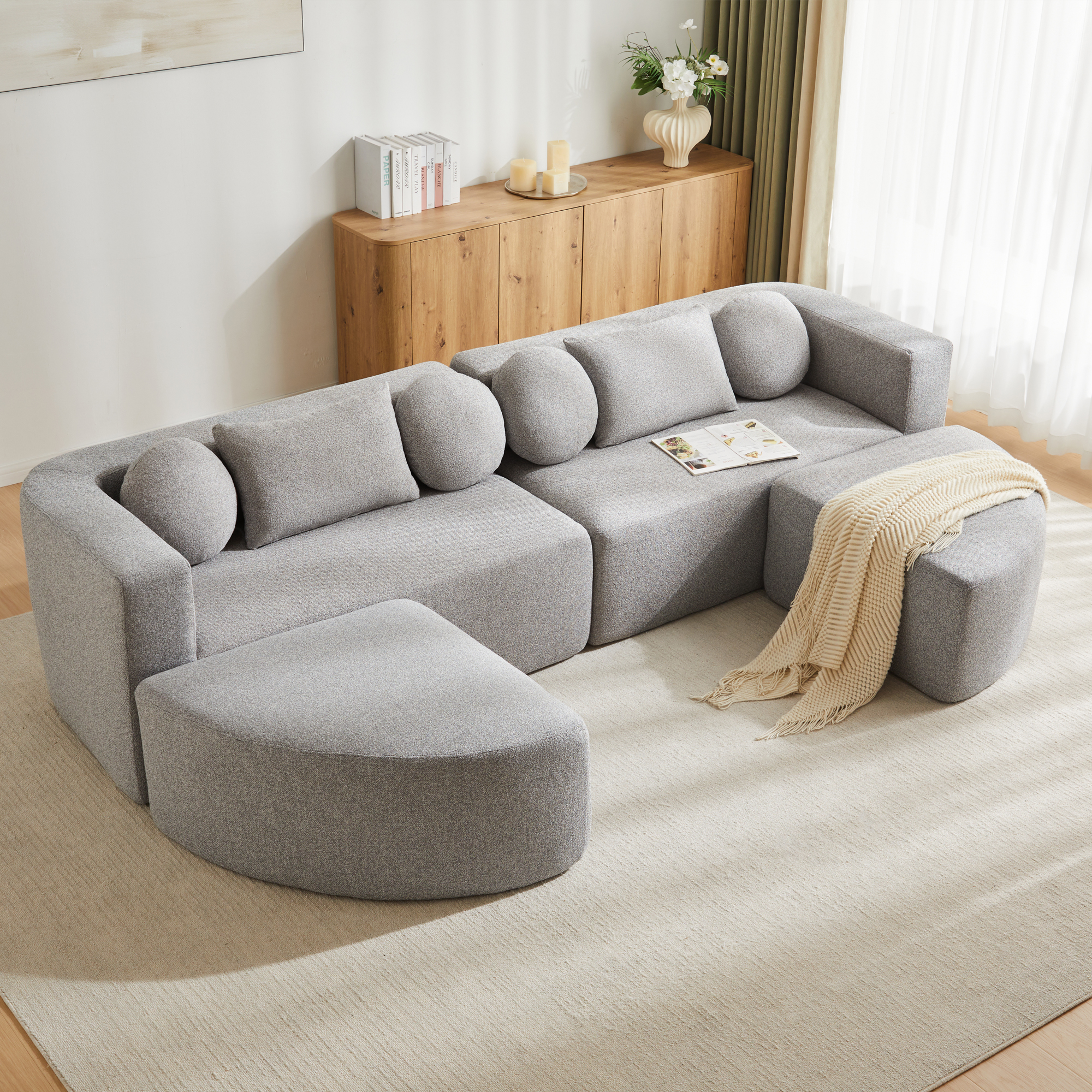 Canapé, configuration modulable, 292 x 165 x 68 cm, chenille, gris - vue 4