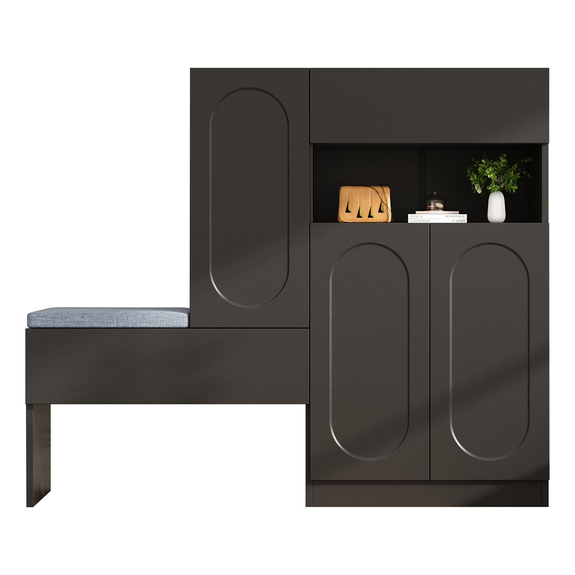 Meuble à chaussures, structure pliante, assise rembourrée, hauteur réglable, fermeture douce, 130 x 35 x 110 cm, panneaux de particules, noir - vue 4