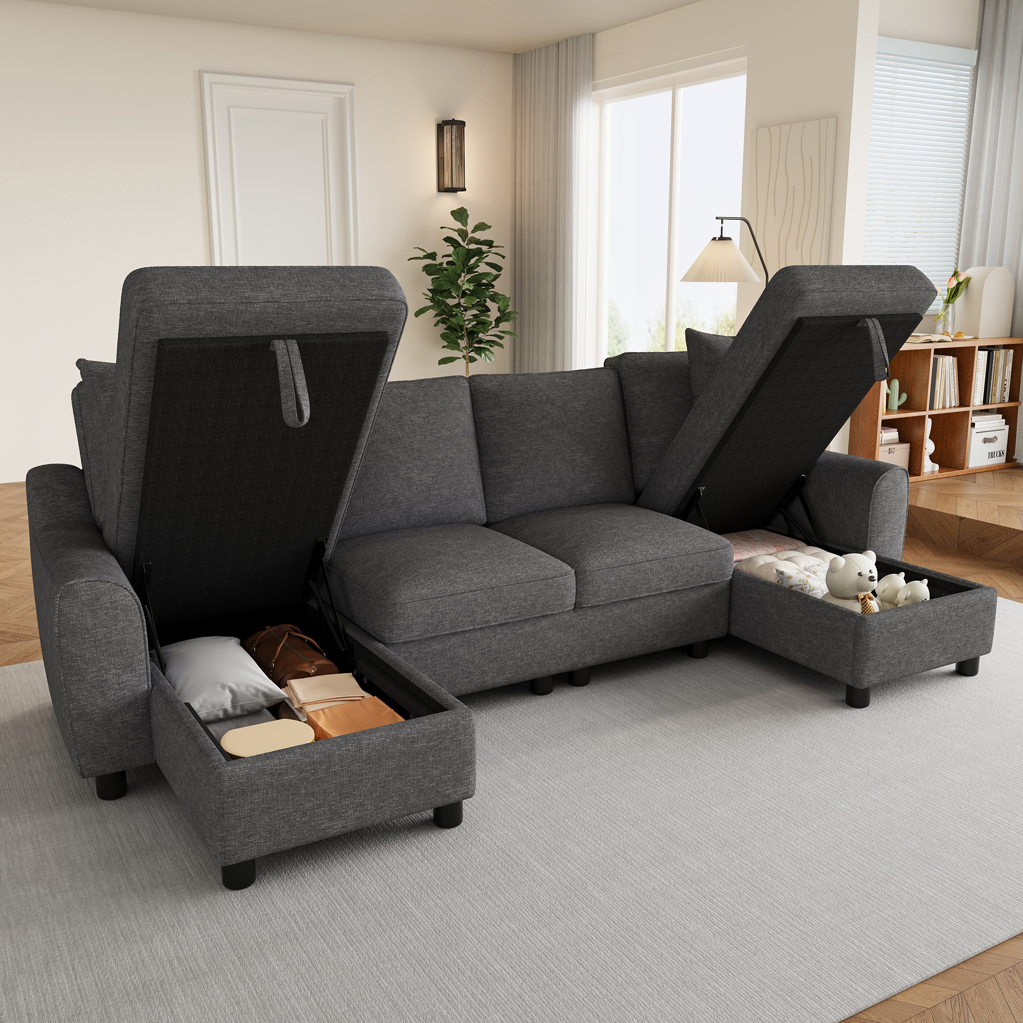 Modernes Tissu U-Form Sofa, 2-Sitzer mit zwei C
