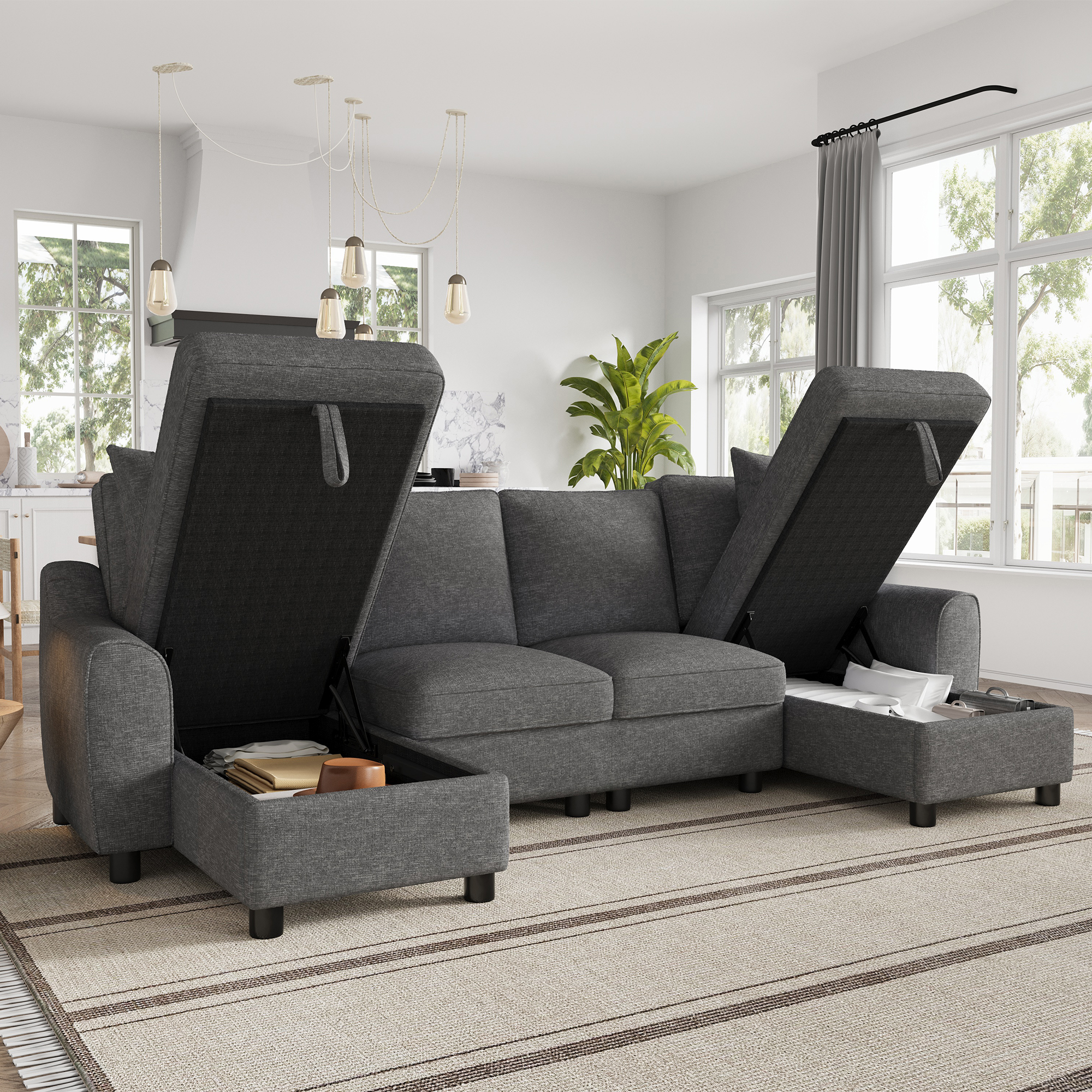 Modernes Tissu U-Form Sofa, 2-Sitzer mit zwei C