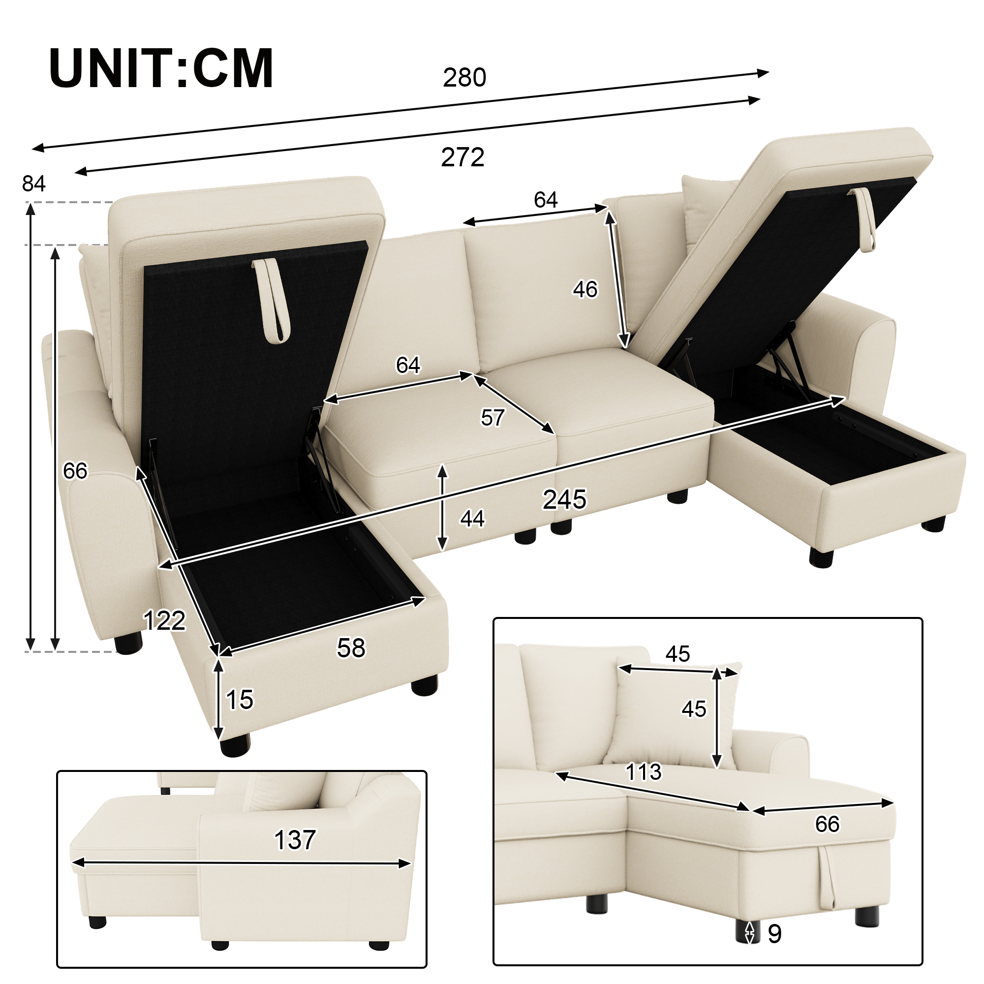 Dimensions du canapé d'angle