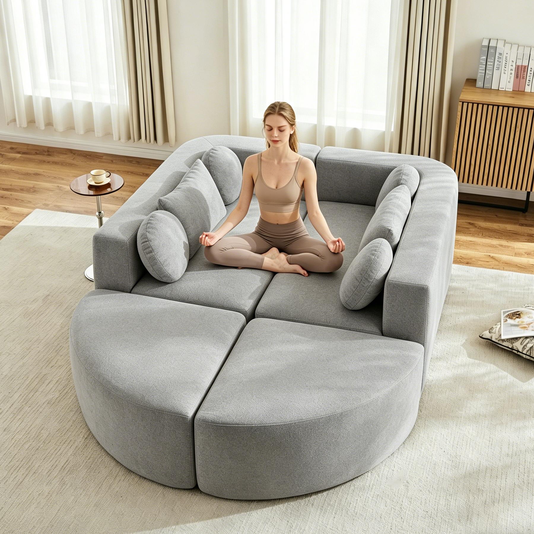 Canapé, configuration modulable, 292 x 165 x 68 cm, chenille, gris - vue 3