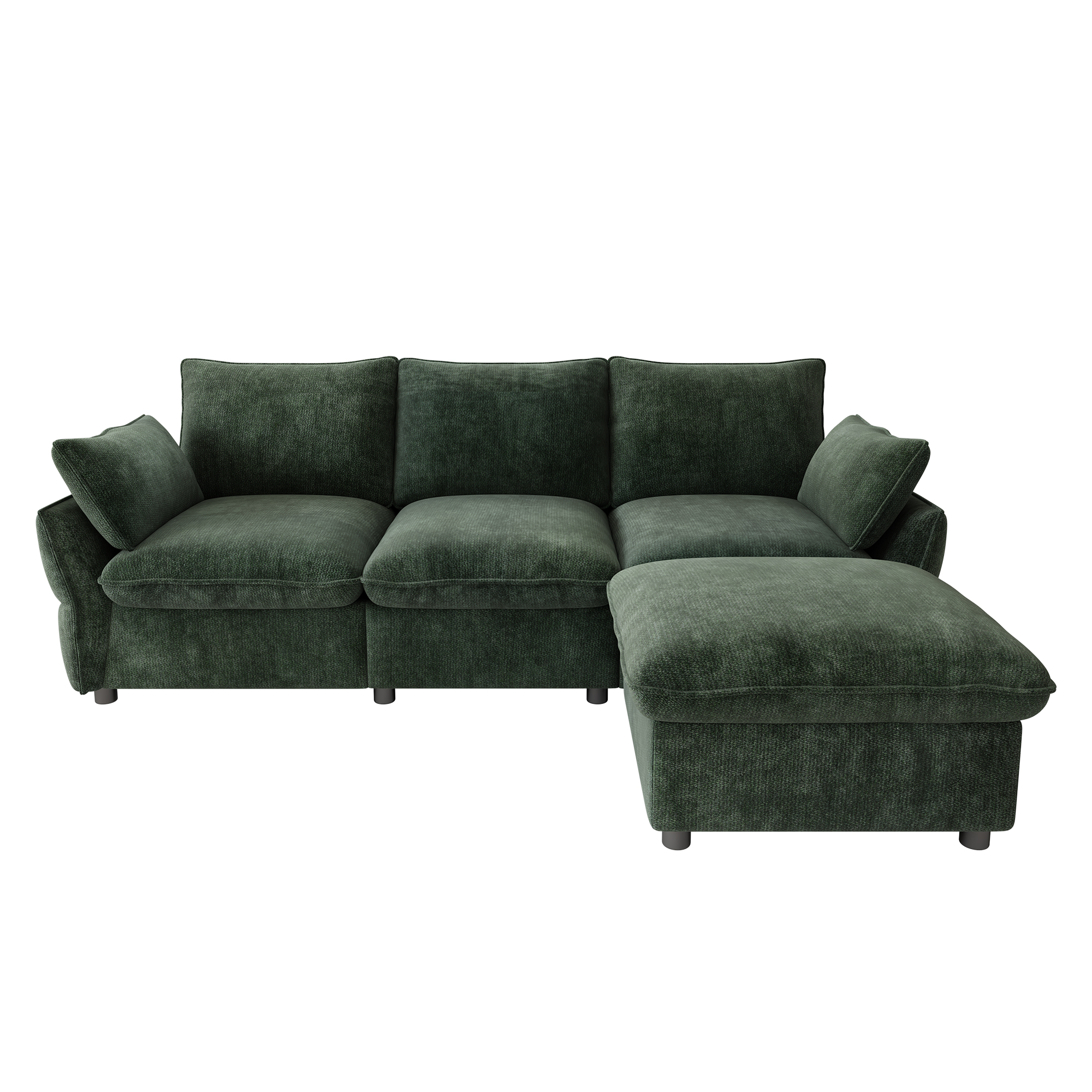 Canapé d'angle 3 places en chenille avec pouf - vue 3