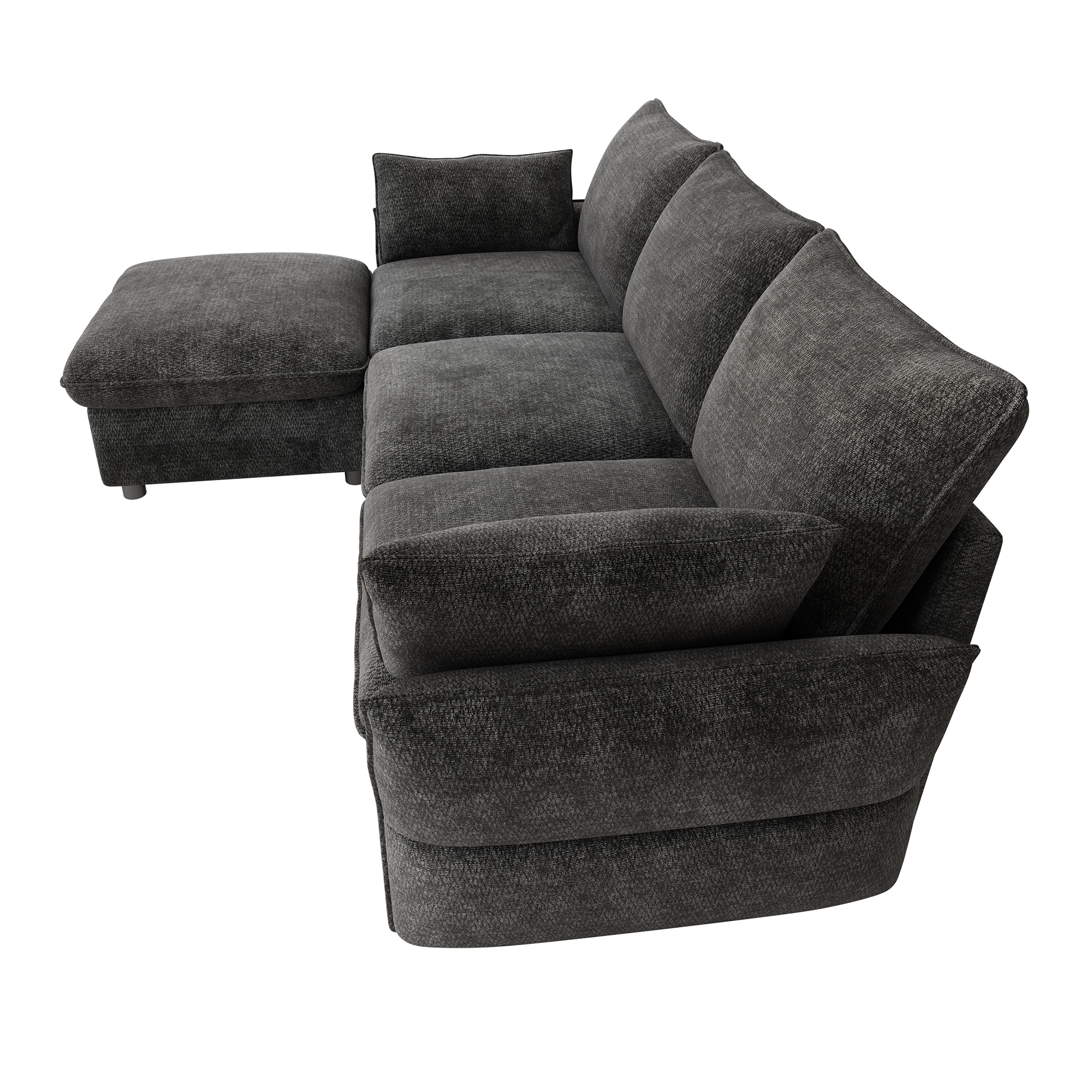 Canapé d’angle en L 3 places en chenille avec pouf, Gris foncé, 222,5 x 154,5 x 76,5 cm - points forts 1