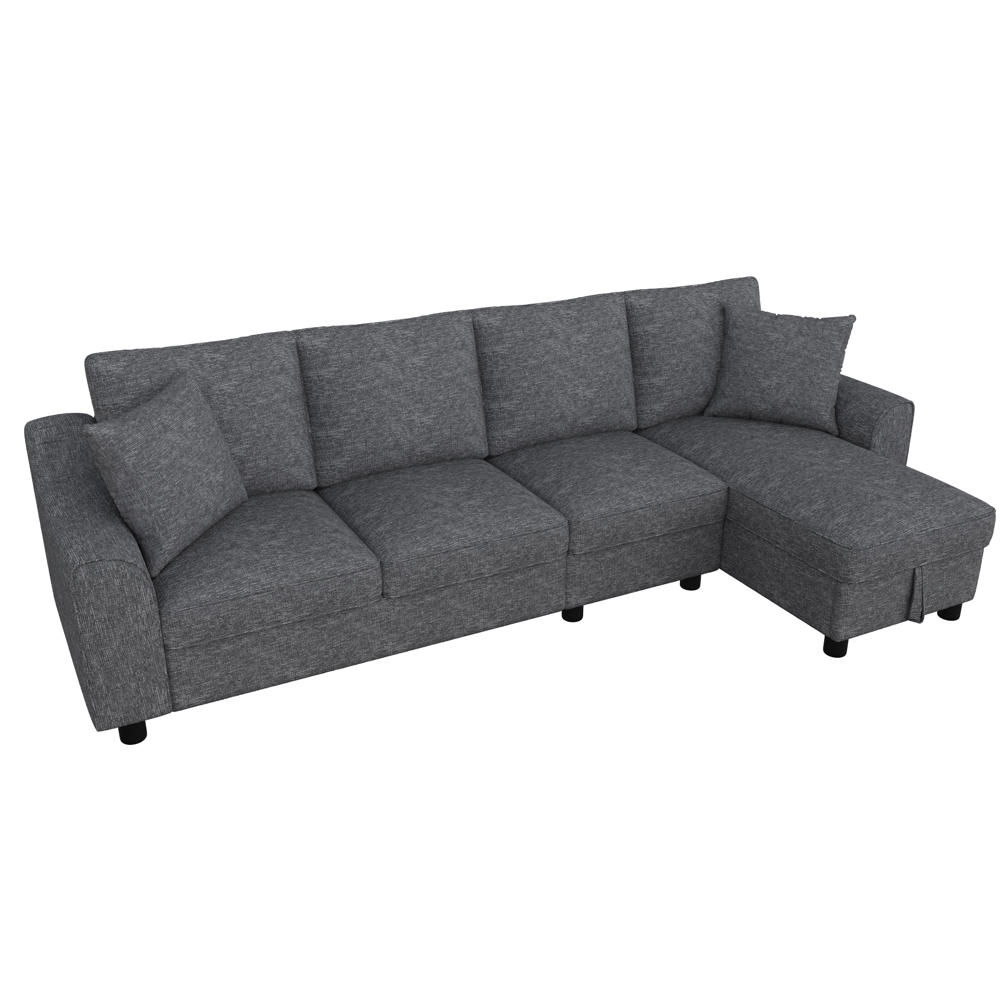 Détail canapé chenille gris avec rangement