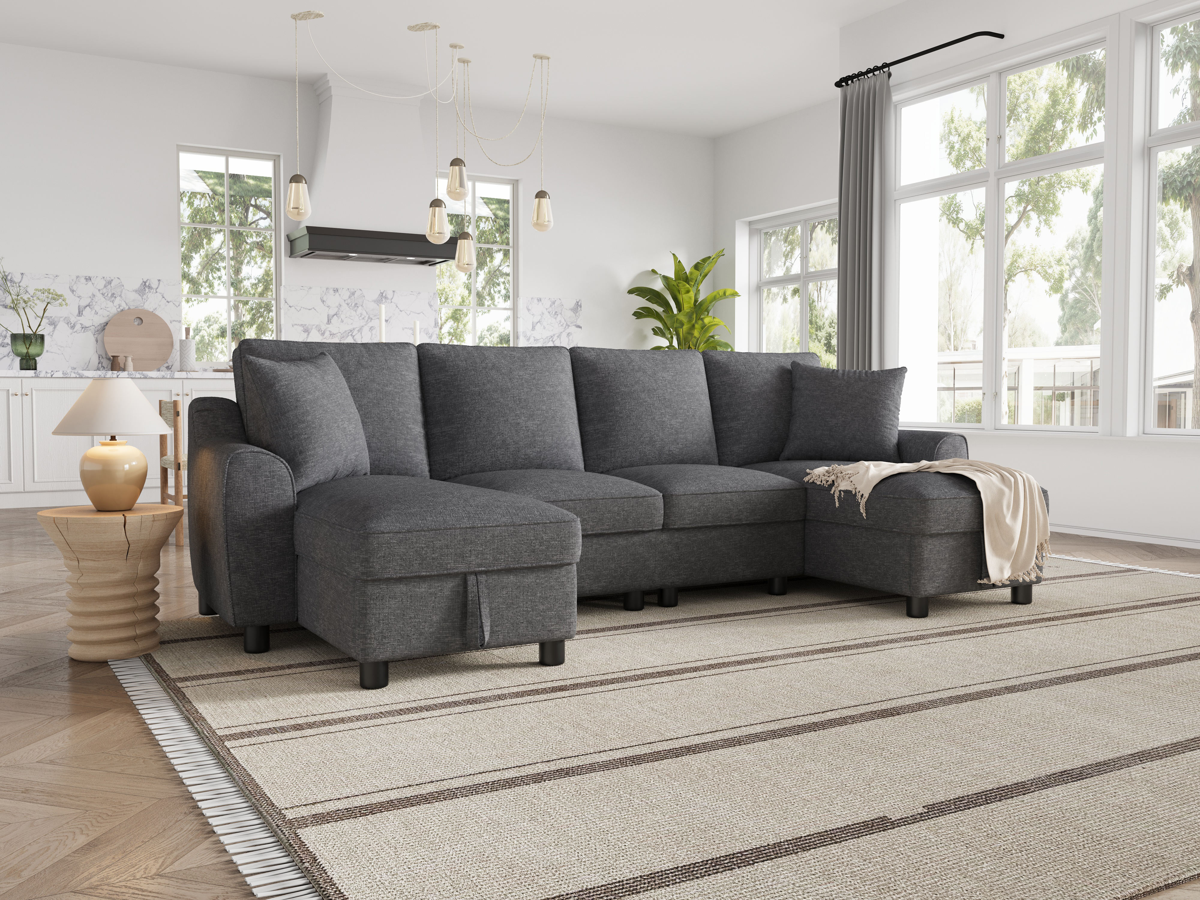 Modernes Tissu U-Form Sofa, 2-Sitzer mit zwei C