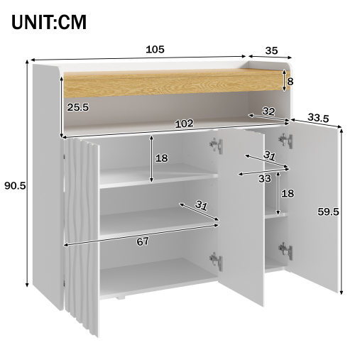 Dimensions du buffet 105 cm avec LED