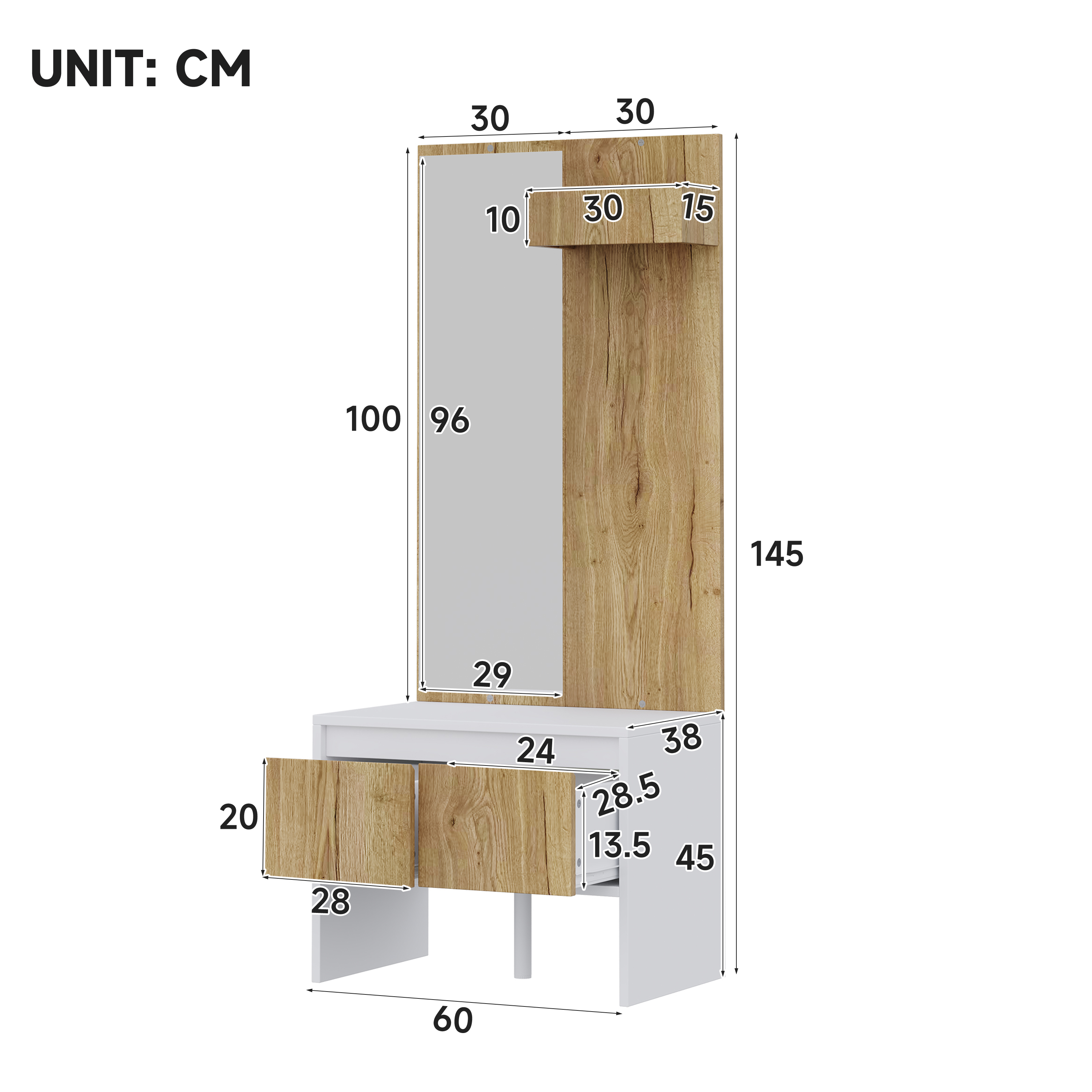 Dimensions du meuble d'entrée