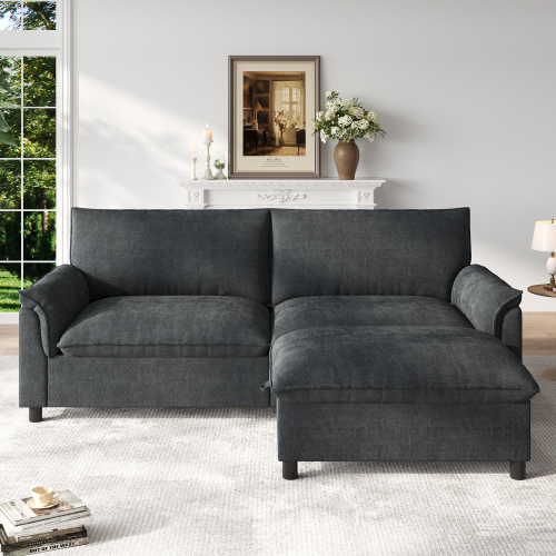 Canapé noir en chenille avec assise profonde