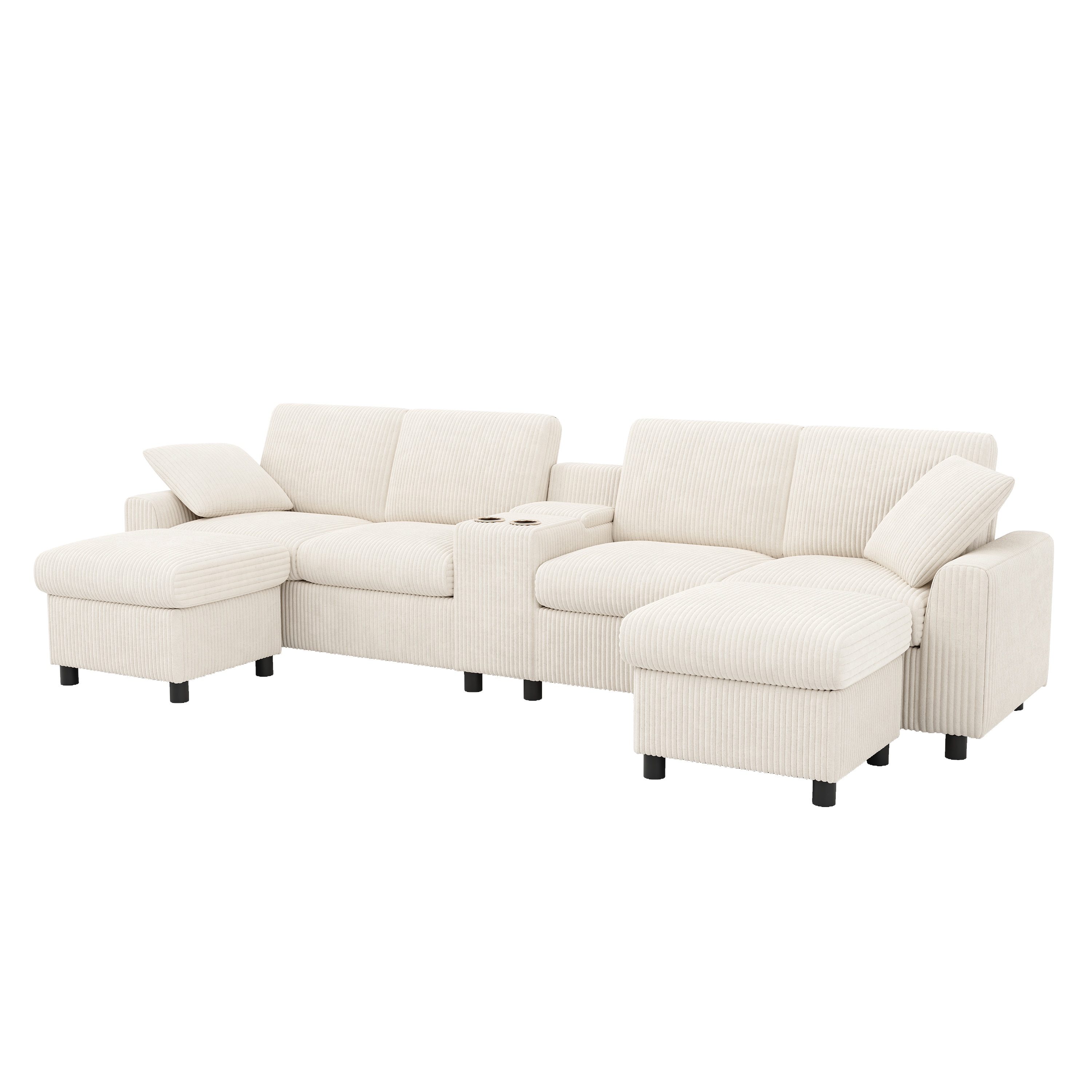 Canapé en U 4 places 315x135x81 cm avec USB Type-C, prises, rangements en velours côtelé beige - spécifications 1