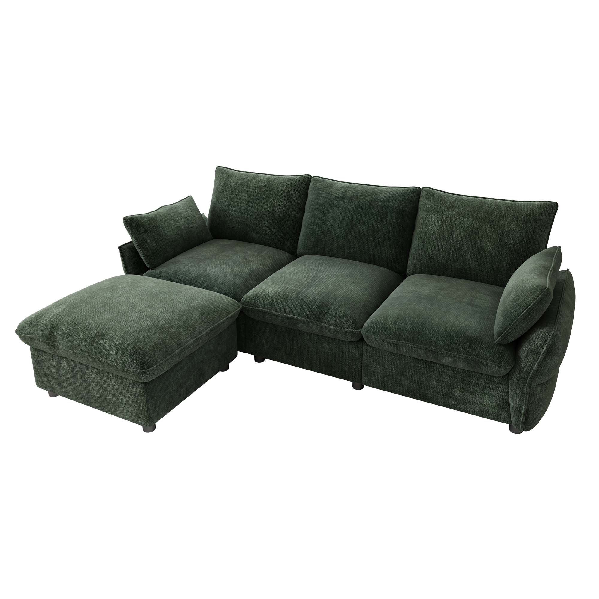 Canapé d’angle en L 3 places en chenille avec pouf, Vert foncé, 222,5 x 154,5 x 76,5 cm - présentation 1