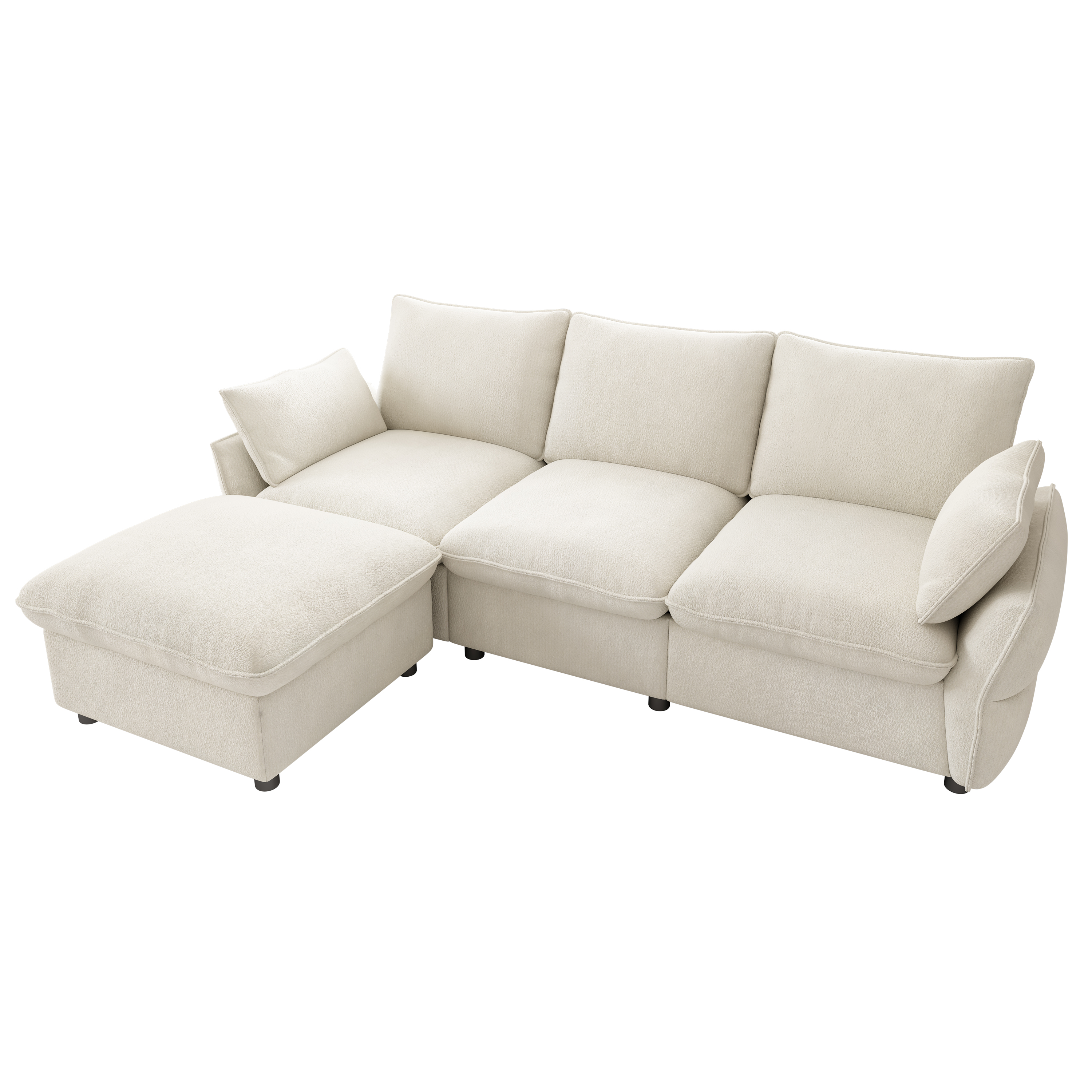 Canapé d’angle en L 3 places en chenille avec pouf, Beige, 222,5 x 154,5 x 76,5 cm - présentation 1