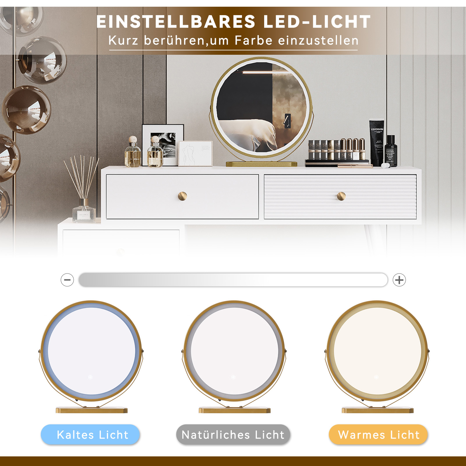 Détail miroir LED et armoire