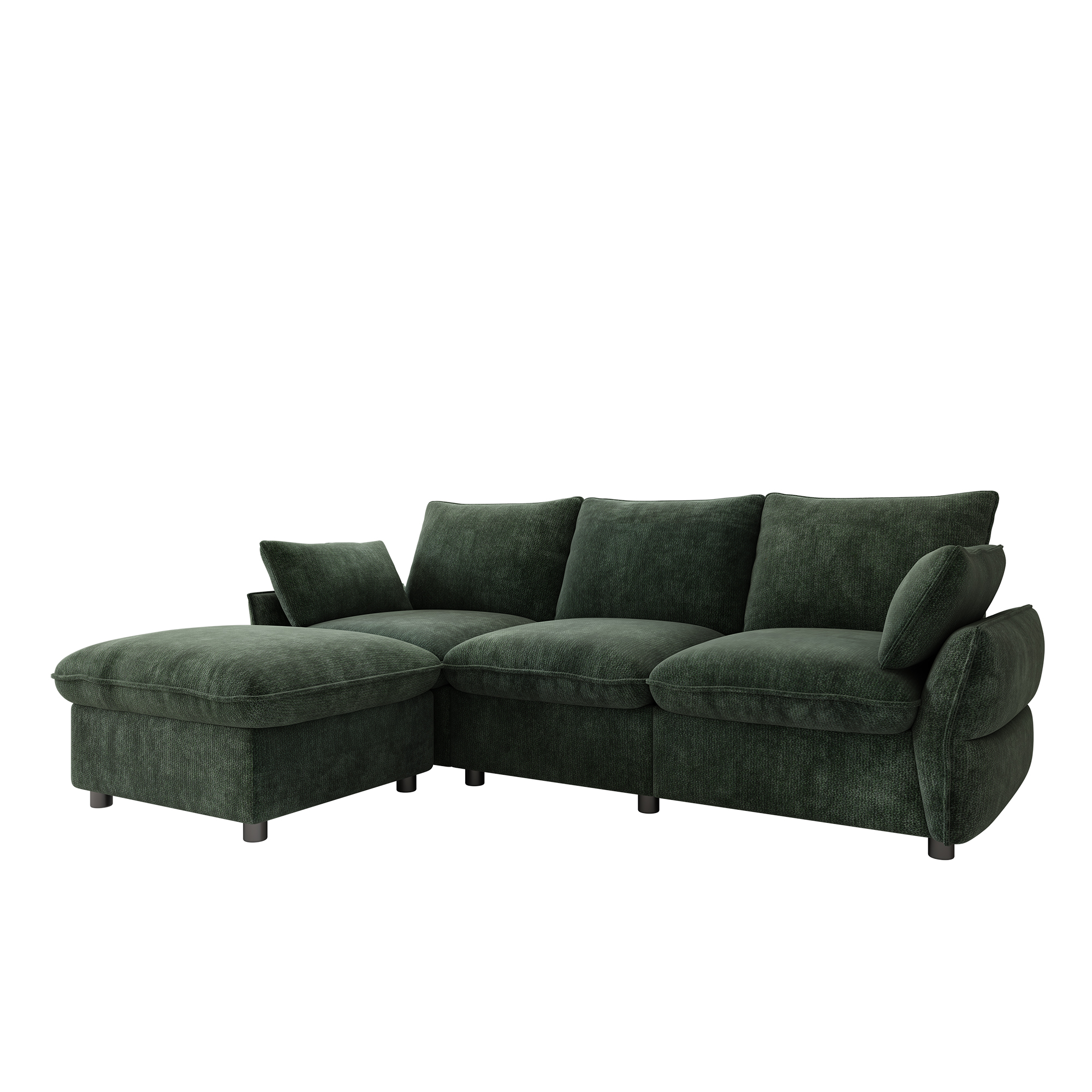 Canapé d'angle 3 places en chenille avec pouf - vue 5