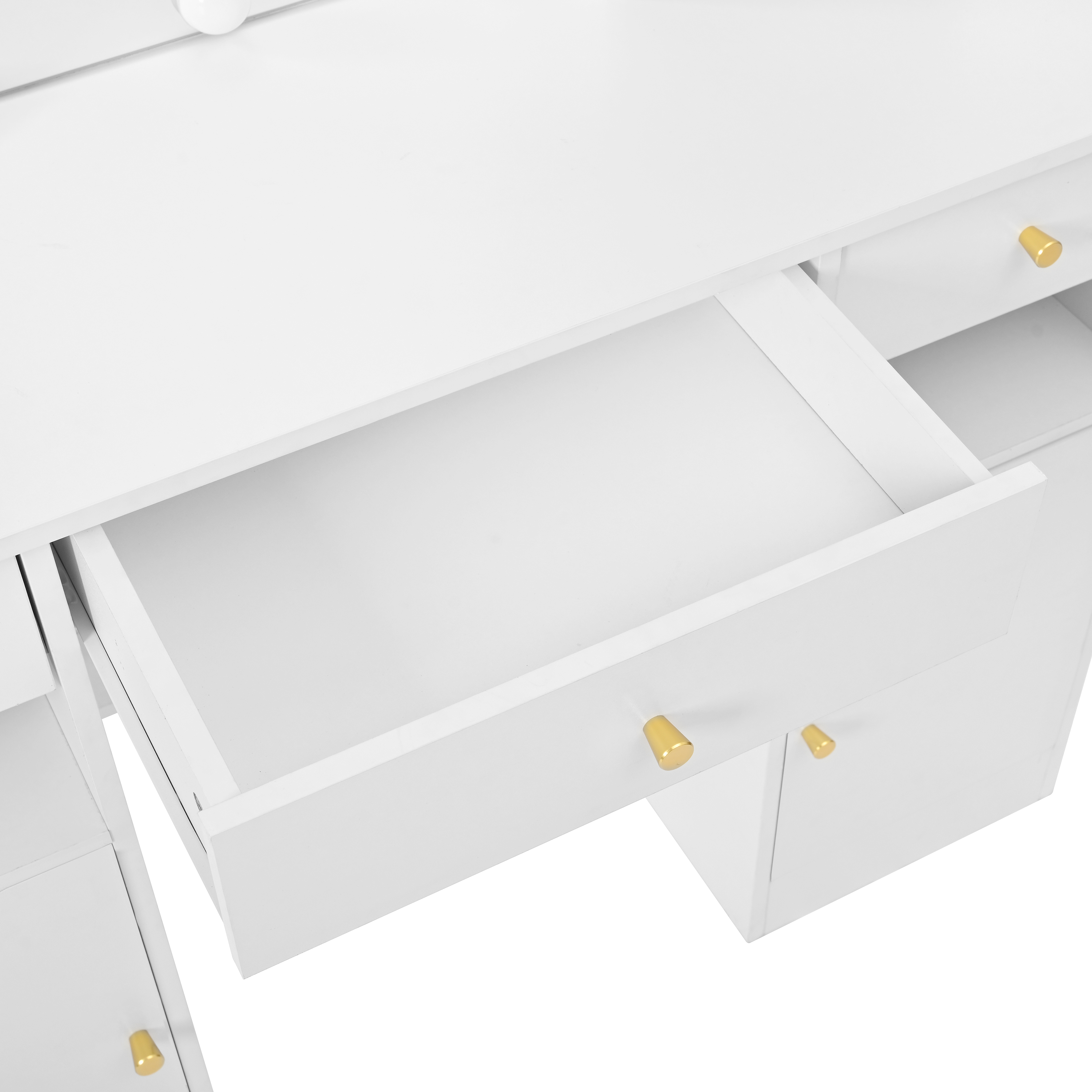 Coiffeuse Hollywood avec 10 ampoules LED 3 températures, miroir 45×60 cm, 4 étagères ouvertes, 3 tiroirs, 2 portes, beaucoup de rangement, bois résistant, pour maquillage et coiffure à domicile - image 13