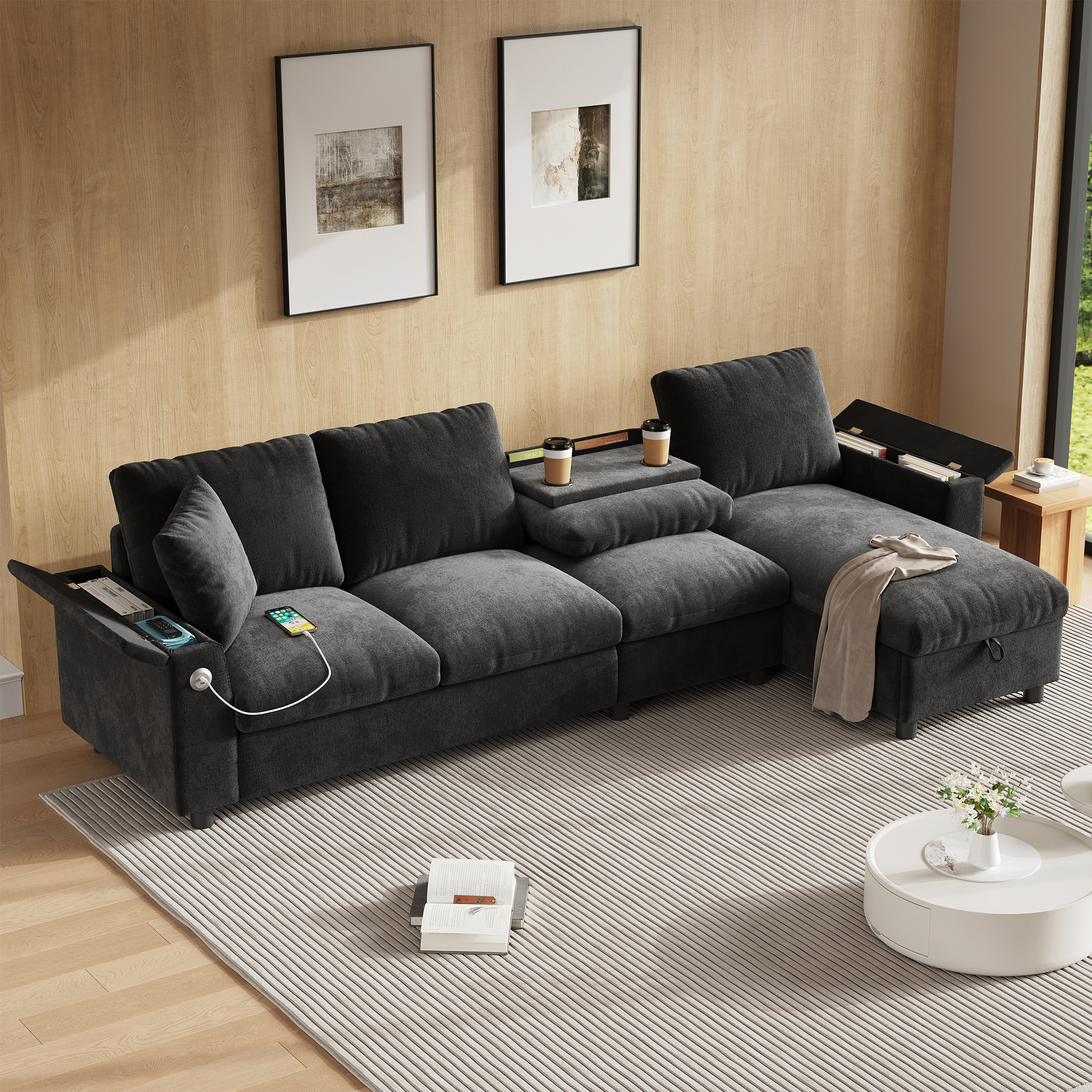 Tissu-Stoffsofa, L-förmige Ecke und zwei Armleh