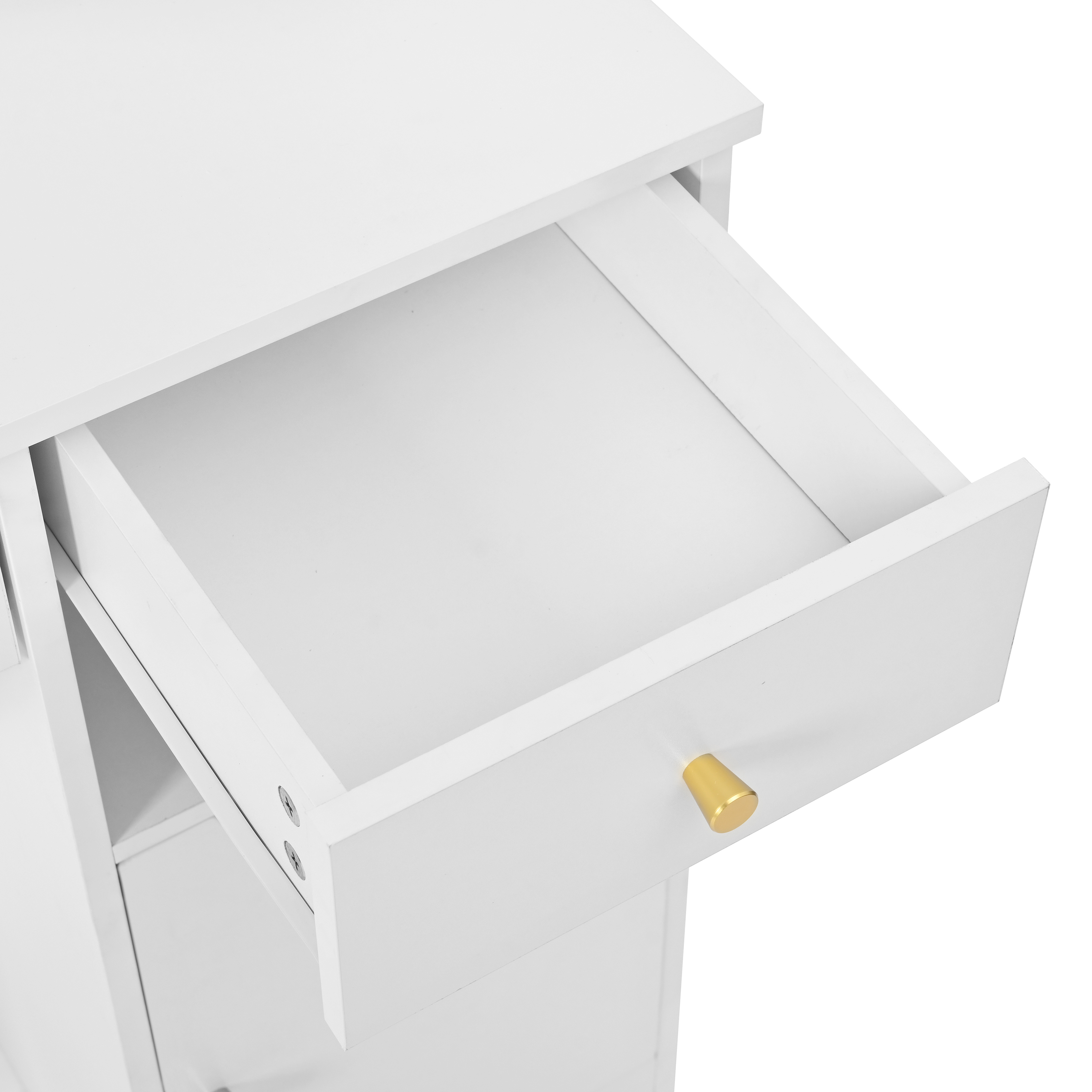 Coiffeuse Hollywood avec 10 ampoules LED 3 températures, miroir 45×60 cm, 4 étagères ouvertes, 3 tiroirs, 2 portes, beaucoup de rangement, bois résistant, pour maquillage et coiffure à domicile - image 12