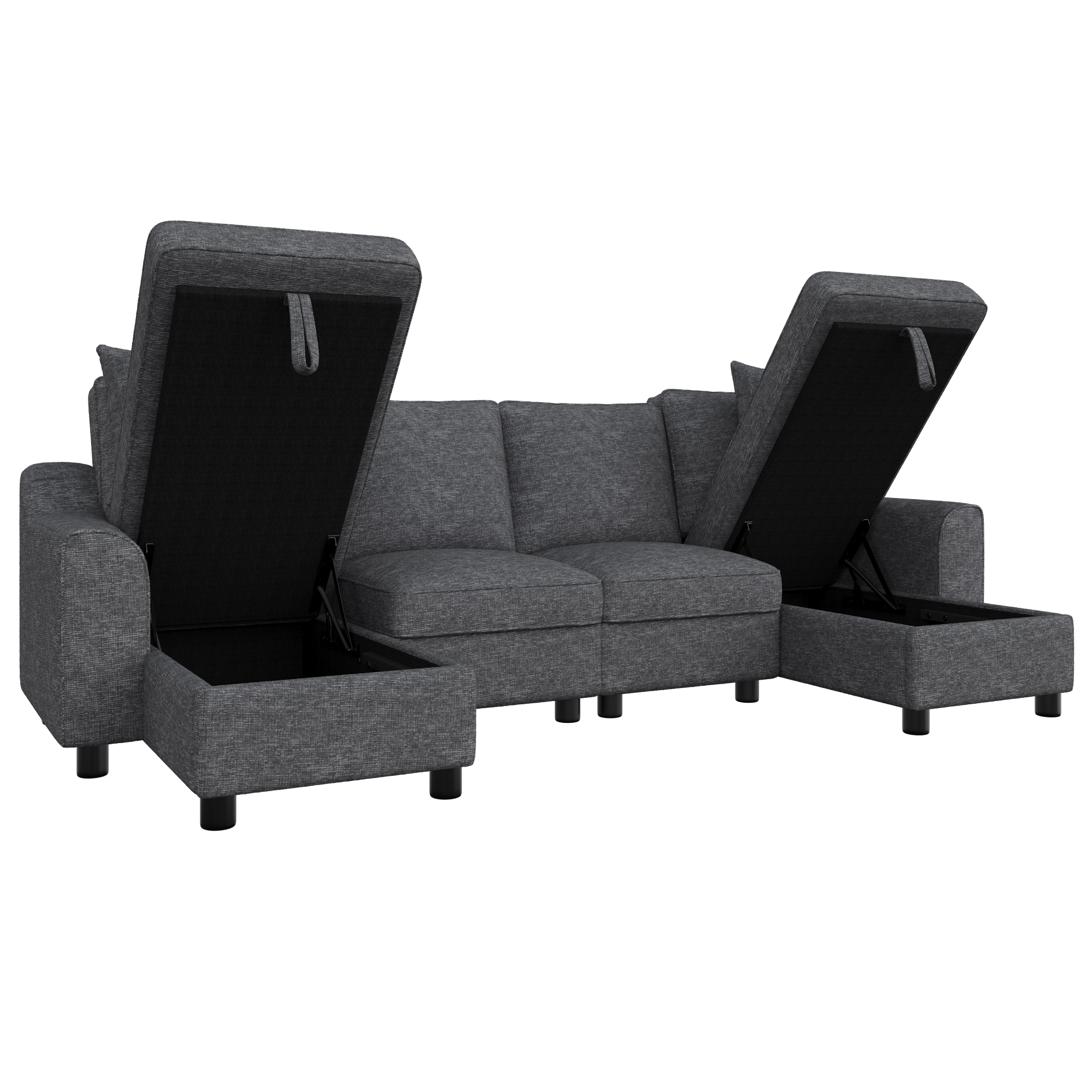 Canapé U modulable rangement salon gris
