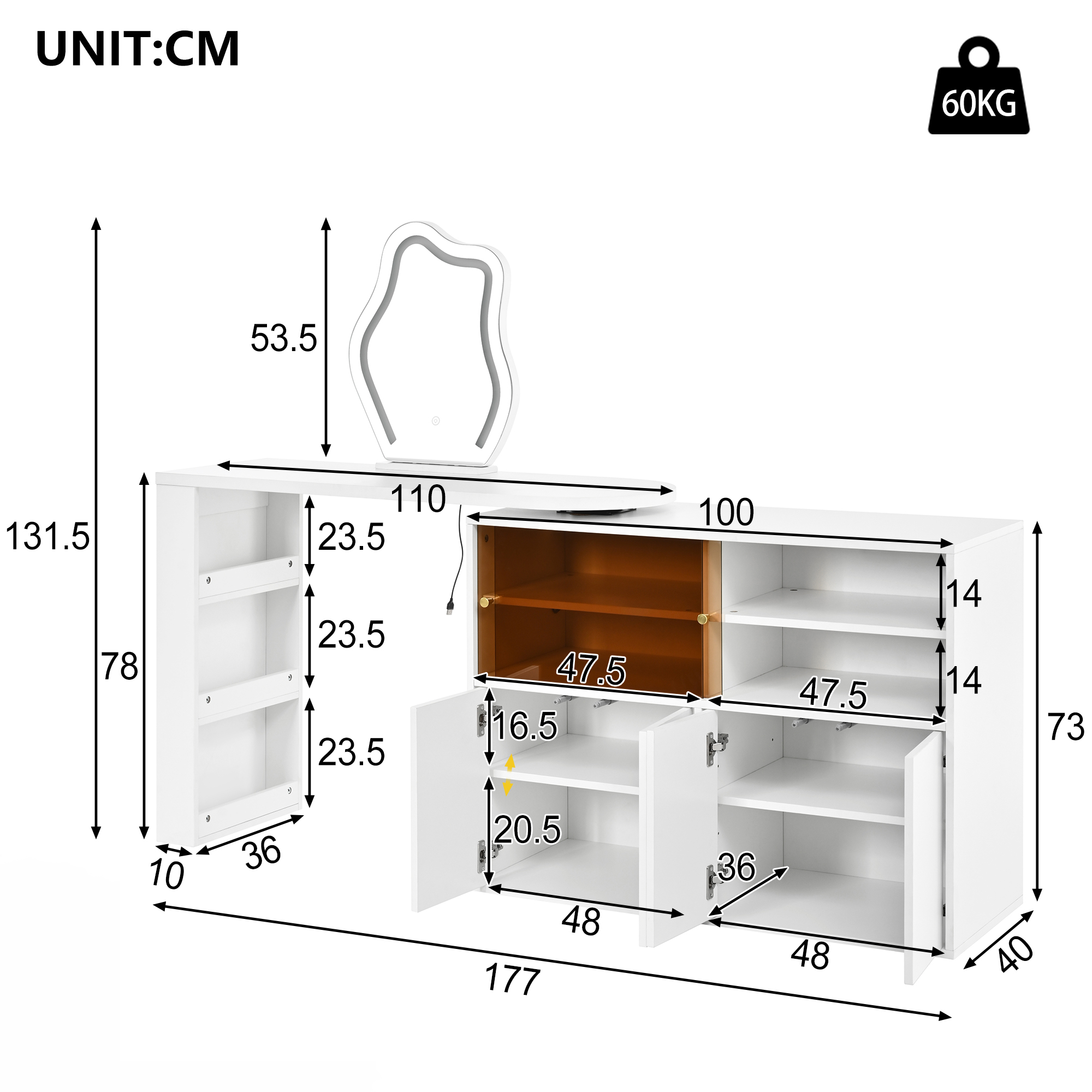Dimensions du coiffeuse