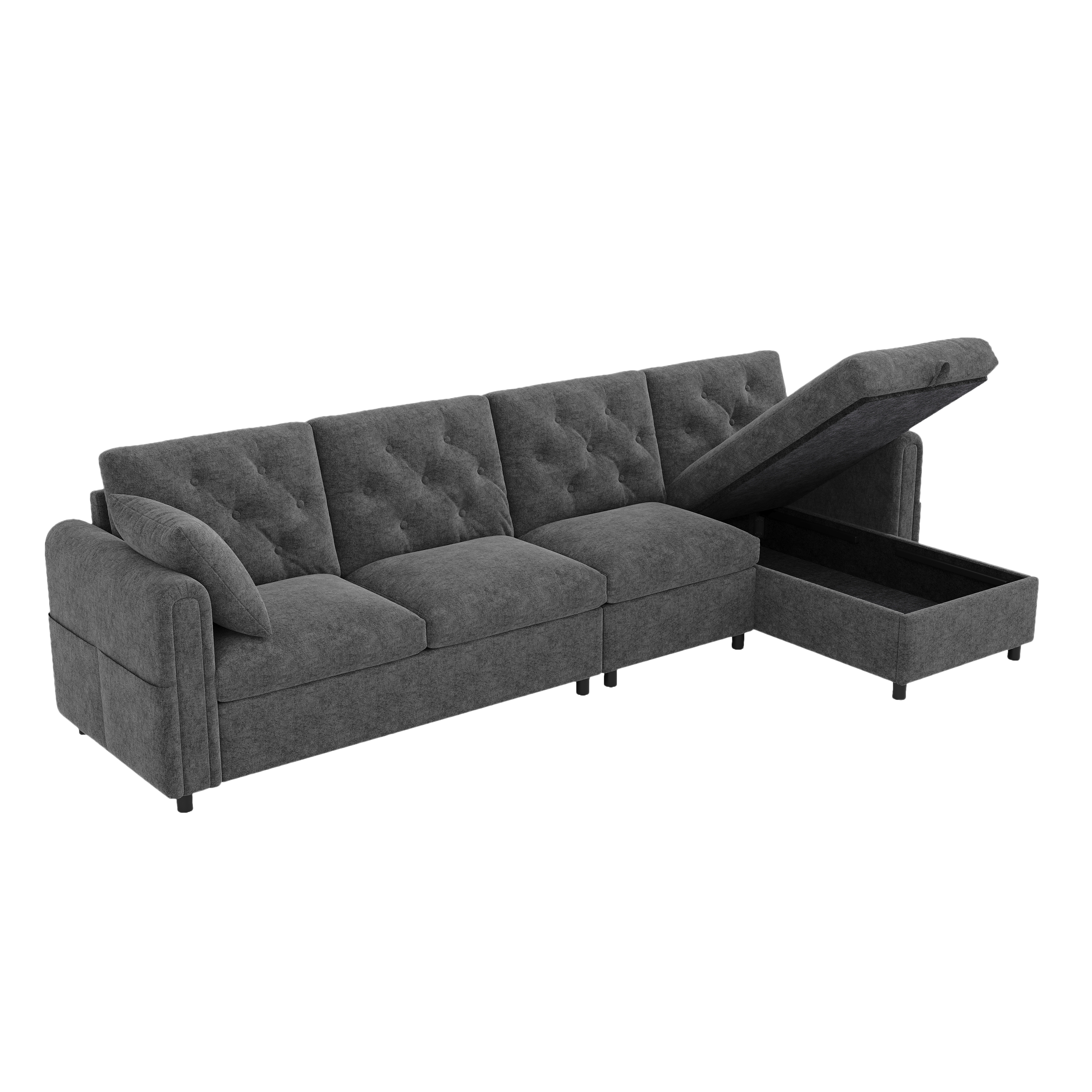 Canapé d’angle modulable 4 places 281 x 132 x 86 cm canapé en L avec méridienne, avec rangement, velours, Gris - points forts 1
