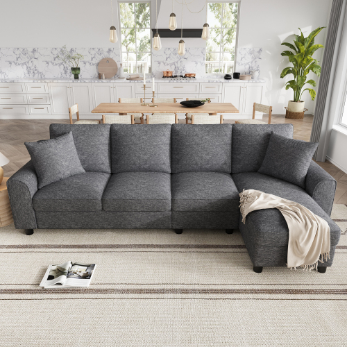 Canapé d’angle gris en chenille avec méridienne
