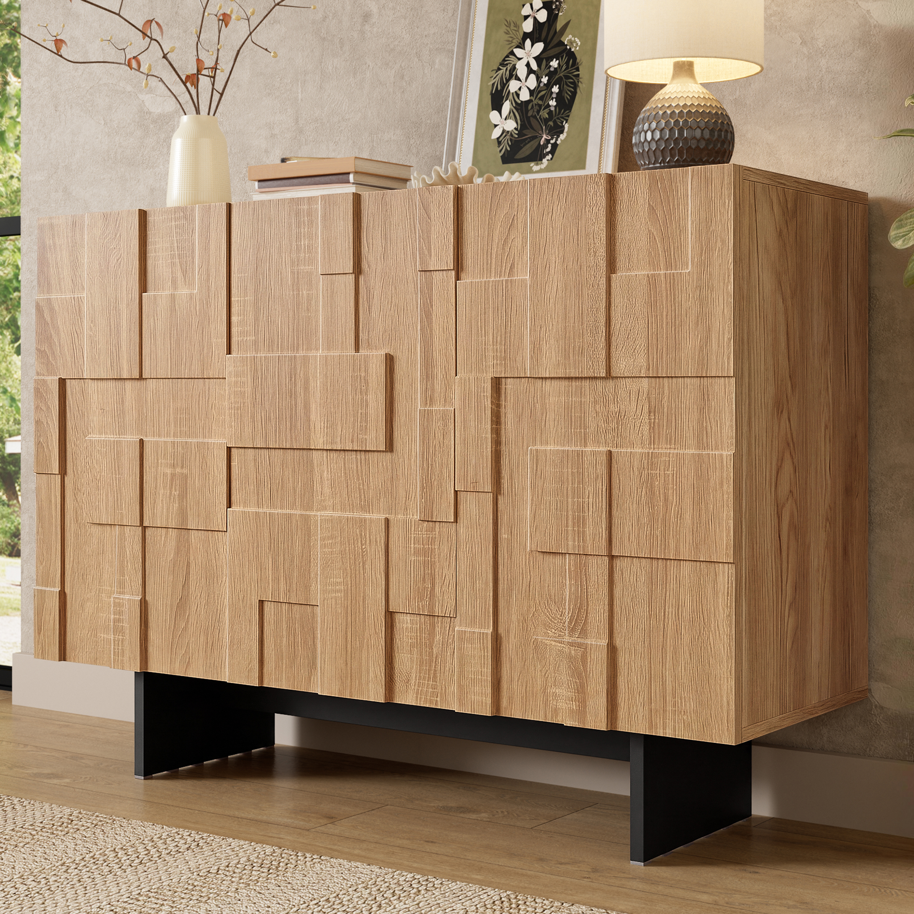 Meuble de rangement bois naturel et noir - Vue principale