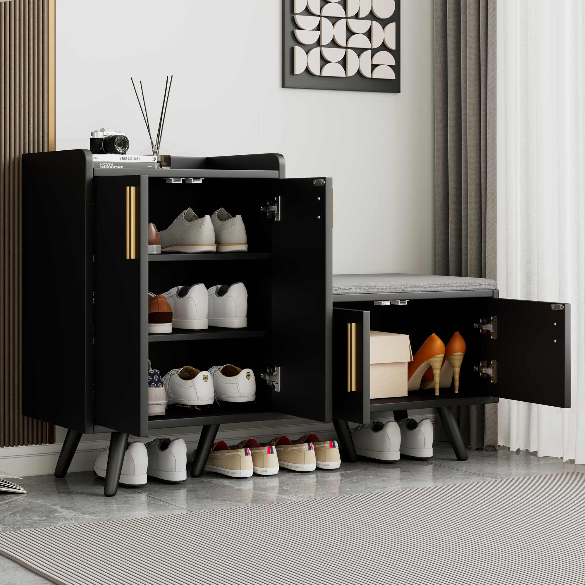 Détail du meuble à chaussures