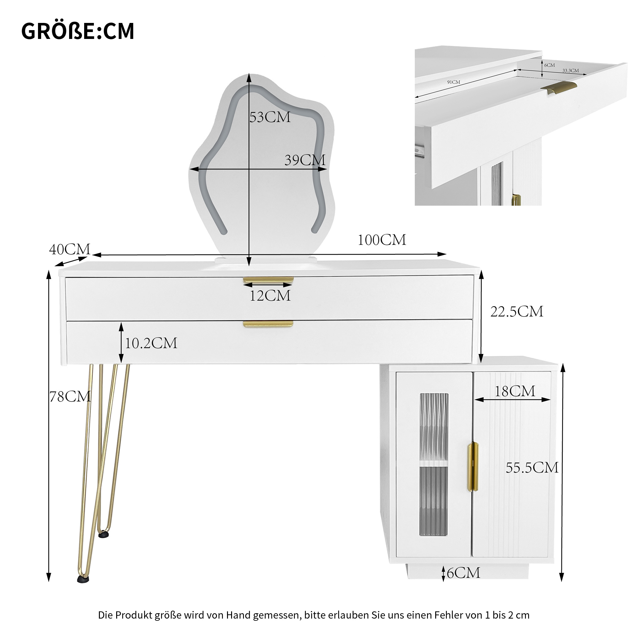 Dimensions du coiffeuse