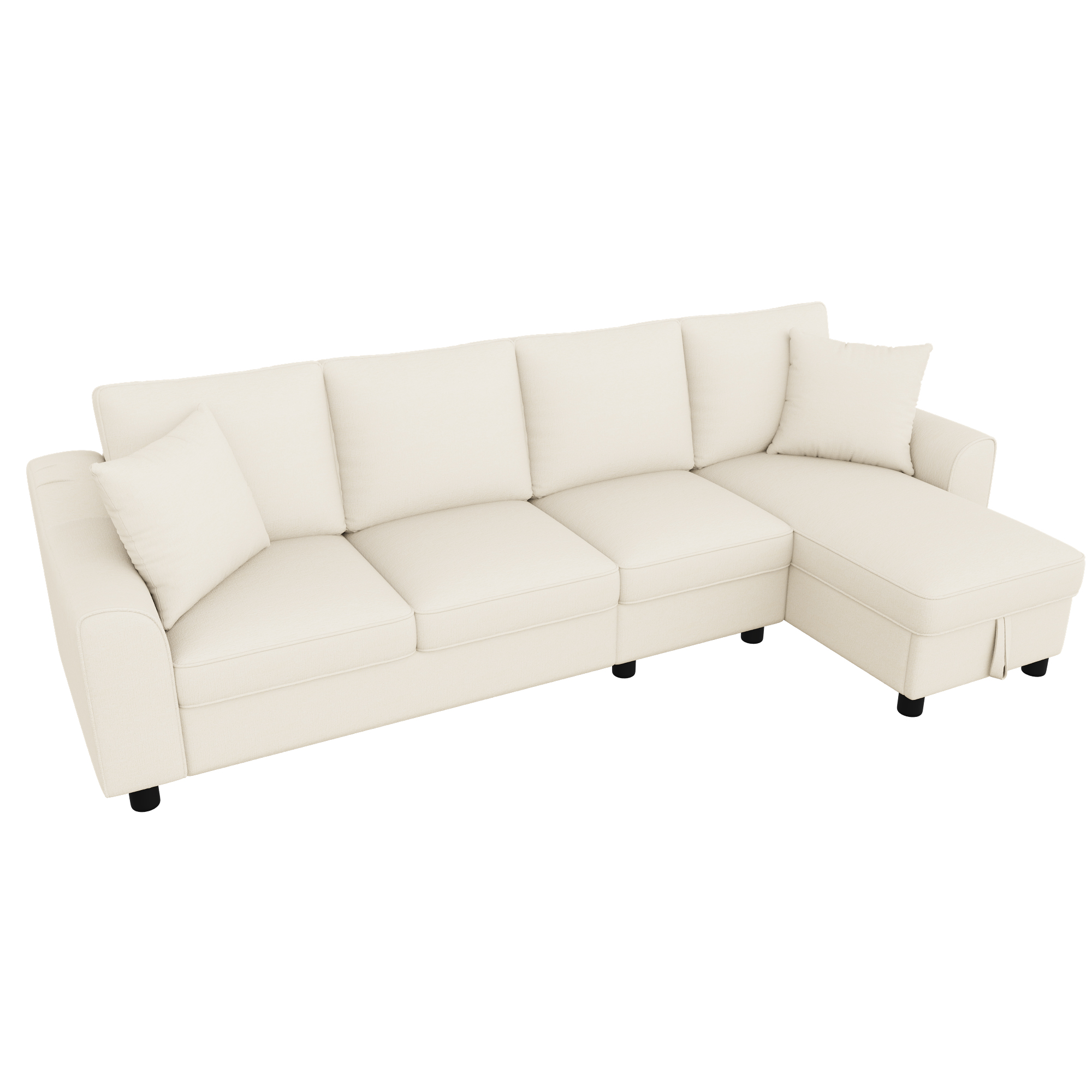 Détail canapé chenille beige avec rangement