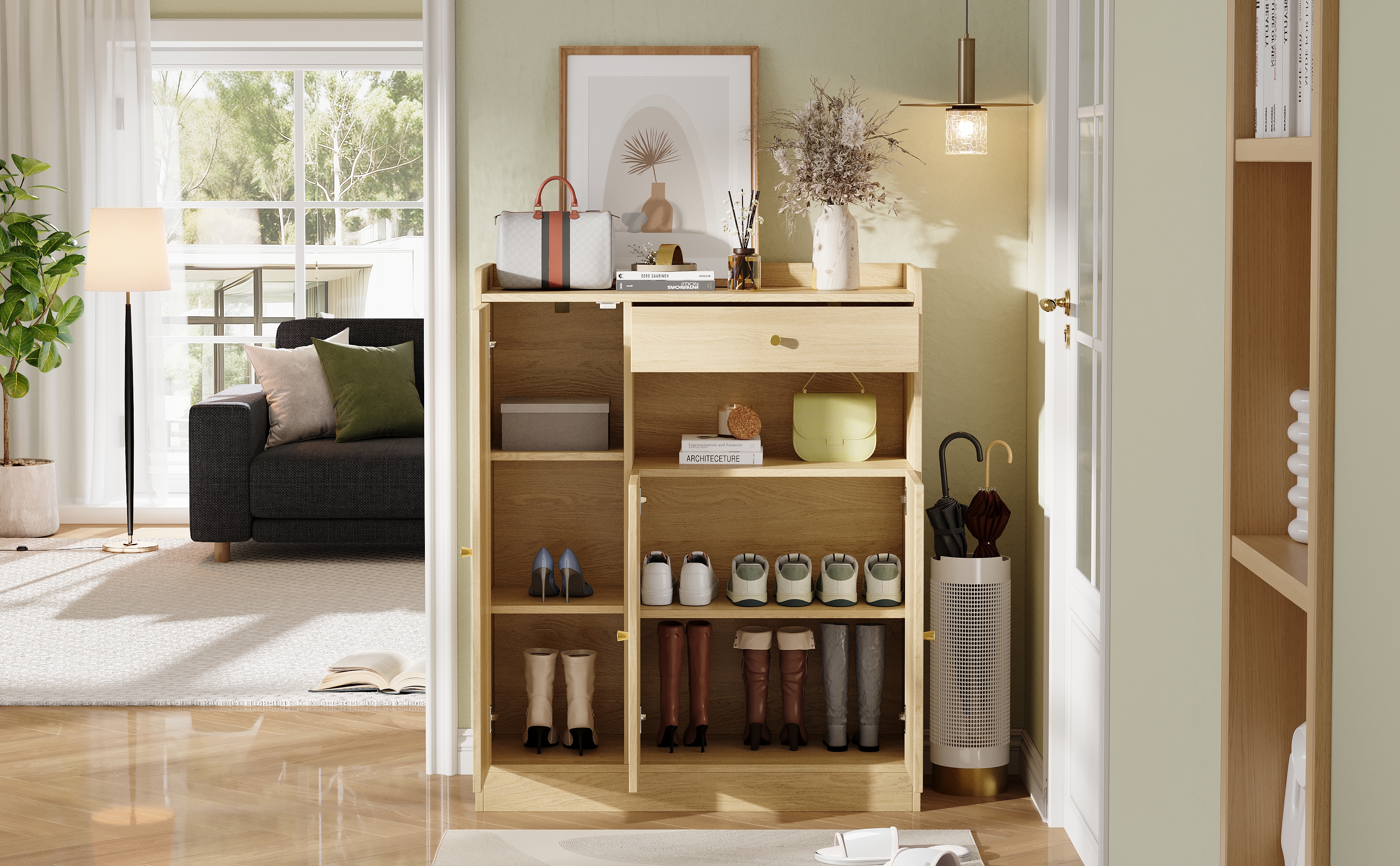 Étagères réglables à l'intérieur du meuble