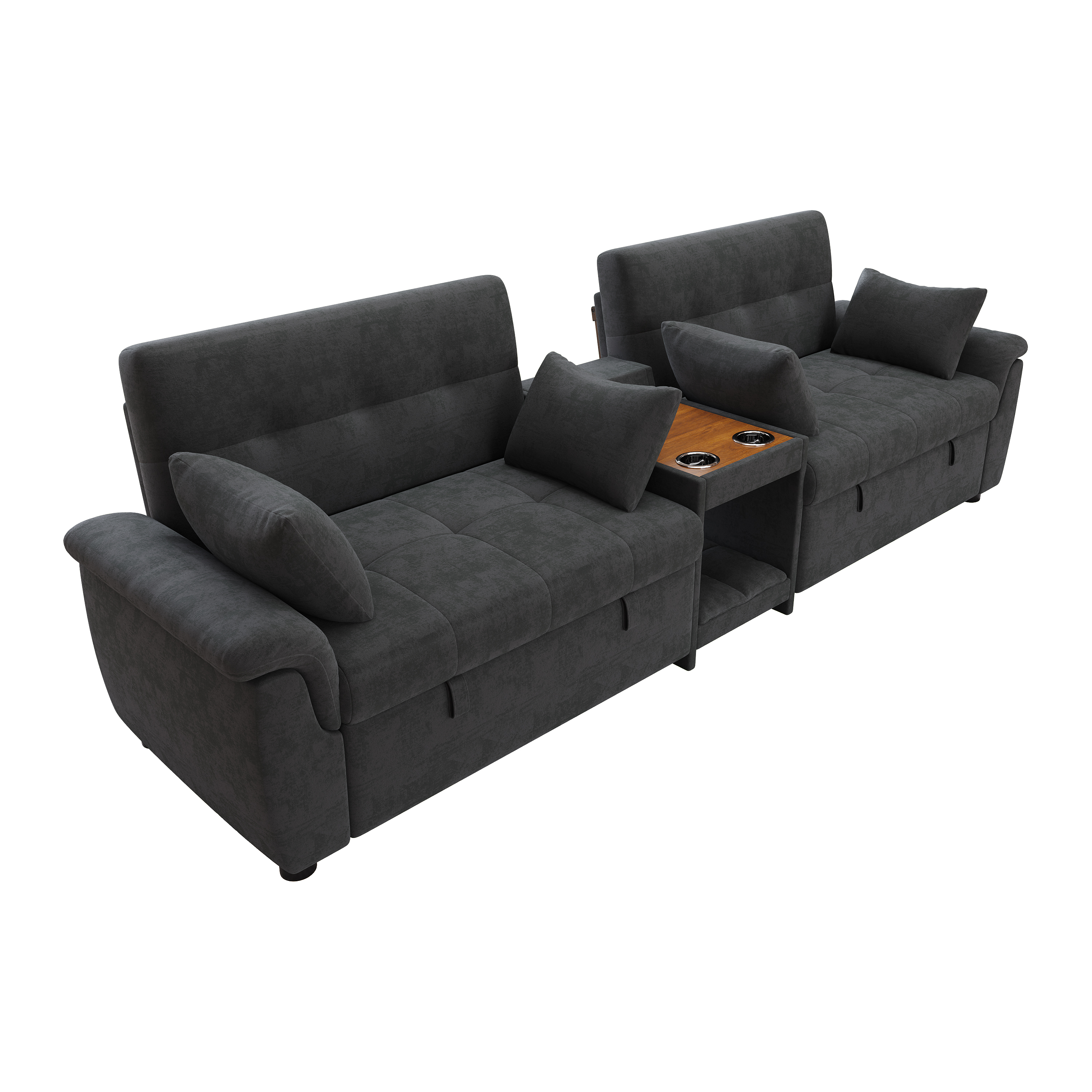 Canapé d’angle convertible en U 4 places en chenille avec rangement, USB/Type-C et porte-gobelets, Gris foncé, 284 x 138 x 89 cm - présentation 1