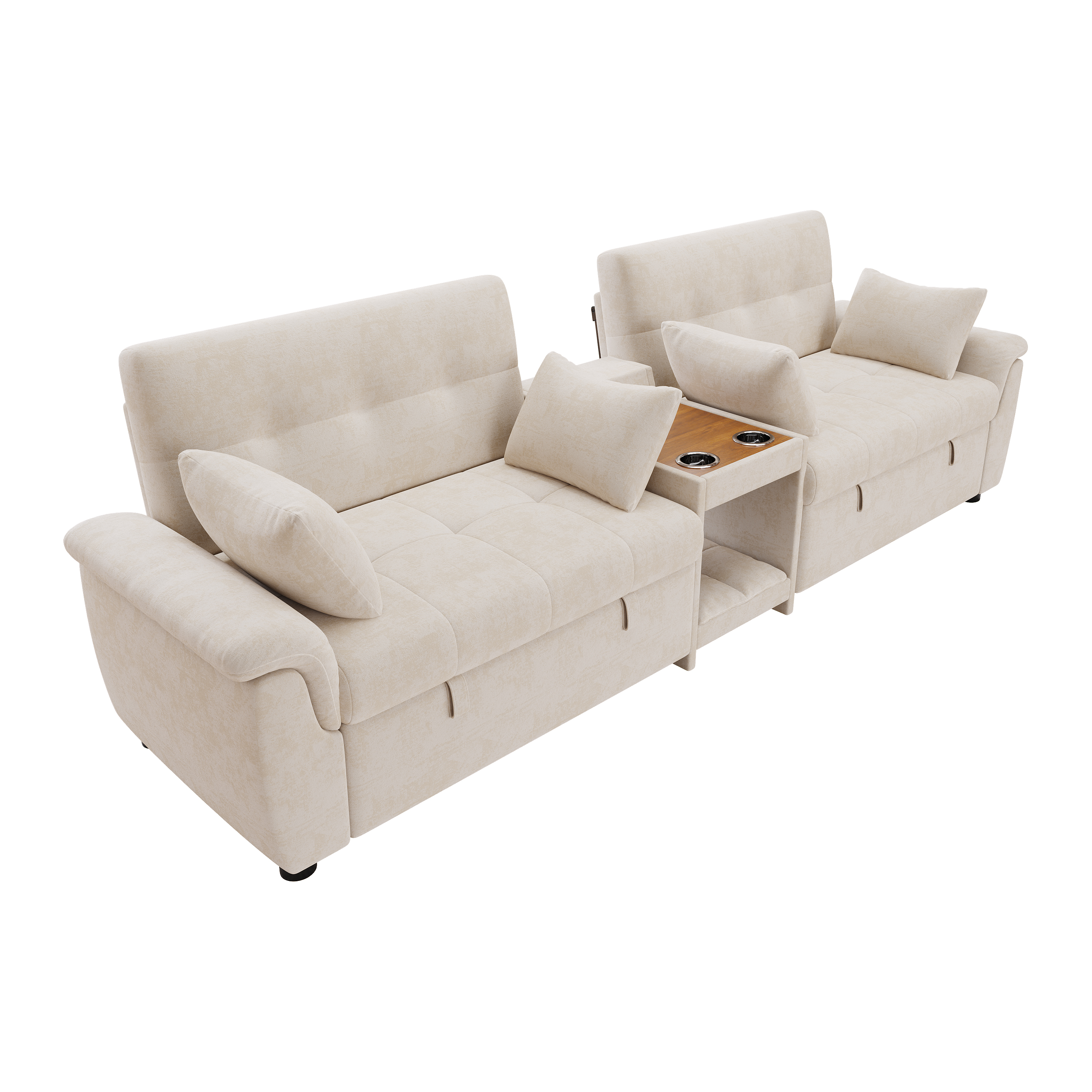 Canapé d’angle convertible en U 4 places en chenille avec rangement, USB/Type-C et porte-gobelets, Beige, 284 x 138 x 89 cm - présentation 1