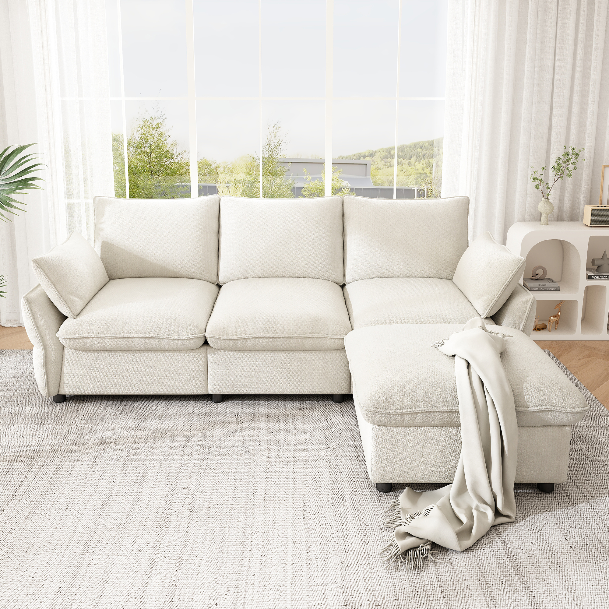 Canapé d'angle 3 places en chenille avec pouf - vue 2