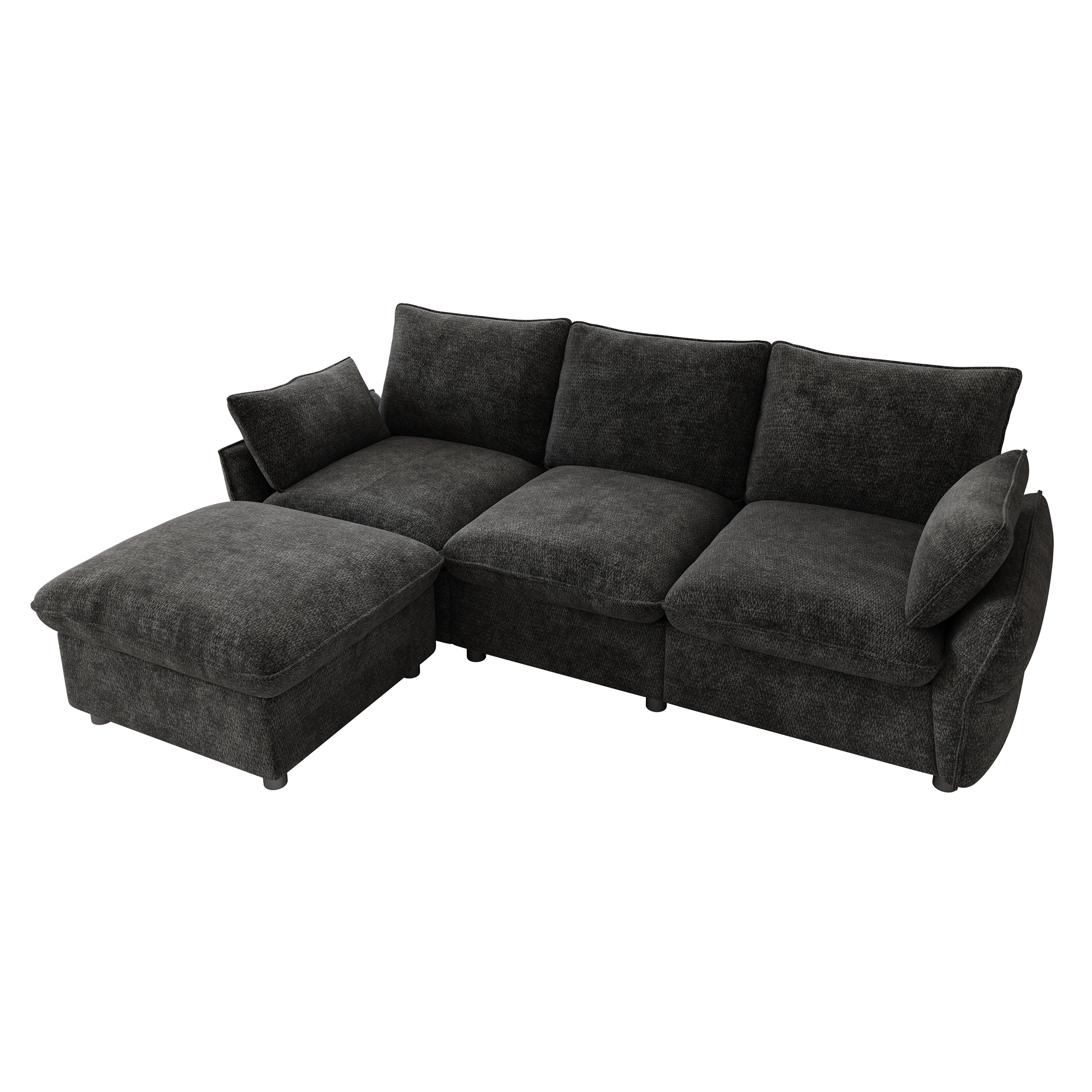 Canapé d’angle en L 3 places en chenille avec pouf, Gris foncé, 222,5 x 154,5 x 76,5 cm - présentation 1