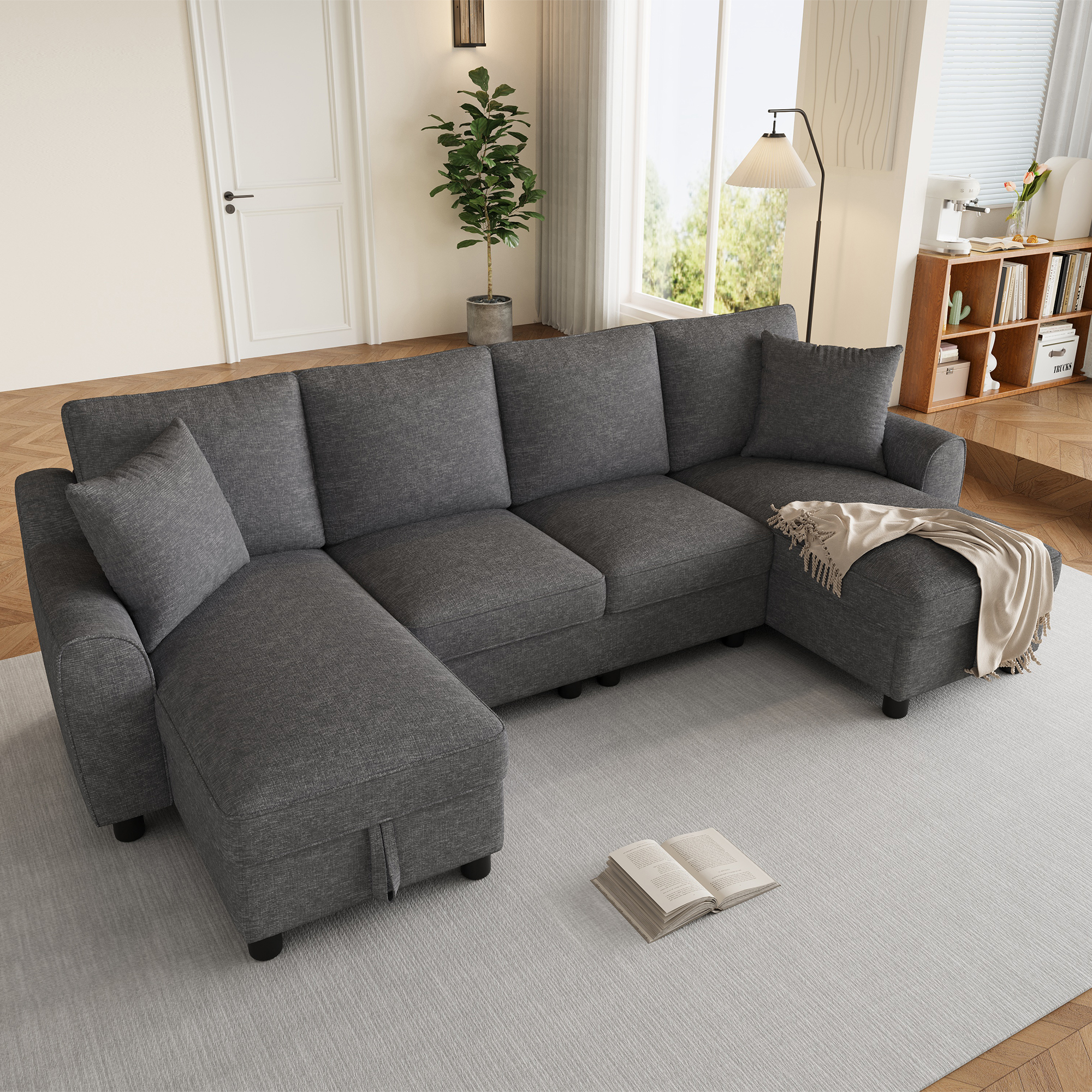 Canapé en U en chenille avec deux méridiennes et rangements - vue 4