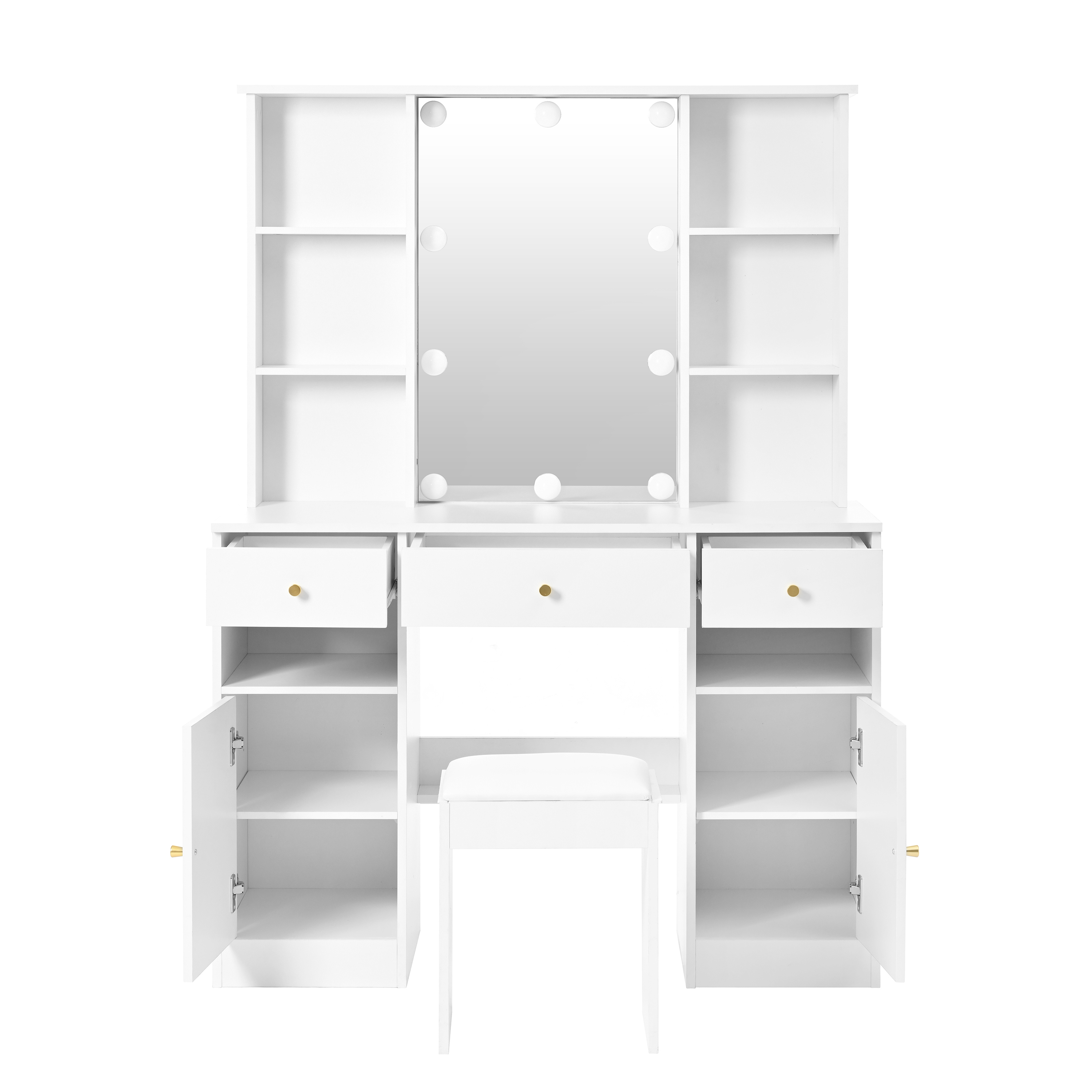 Coiffeuse, avec tiroirs, éclairage led, 110 x 40 x 151 cm, panneaux de particules, blanc - vue 5