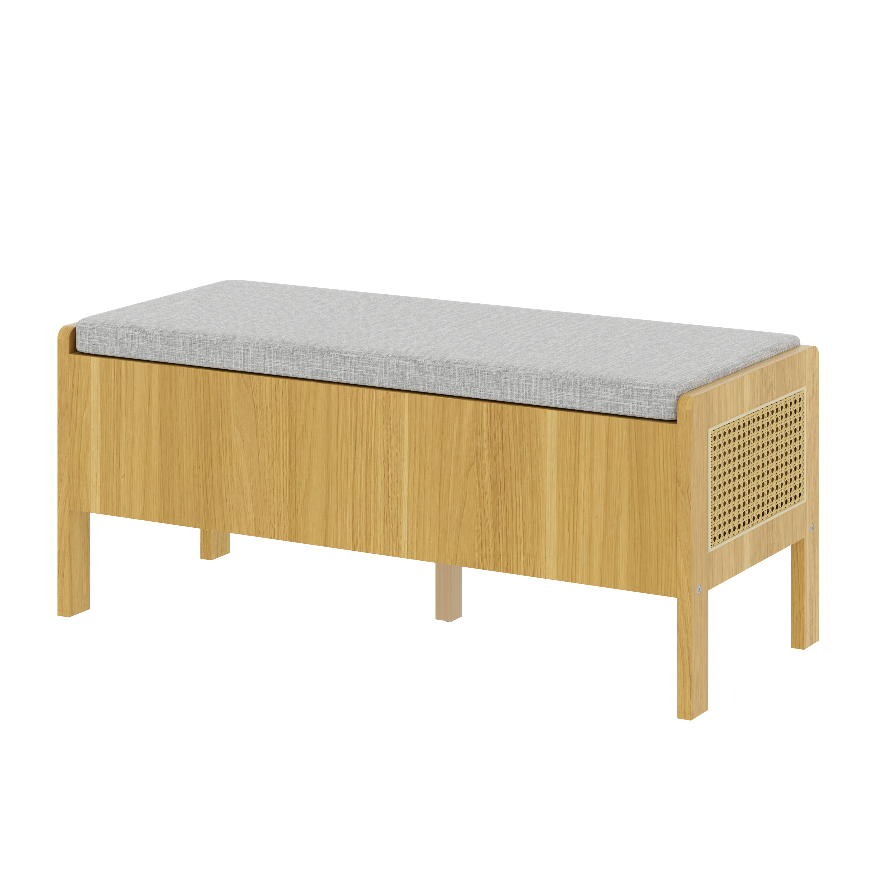 Banc coffre, avec tiroirs, détails en rotin, 113 x 40 x 45,5 cm, rotin et MDF, bois naturel - vue 4