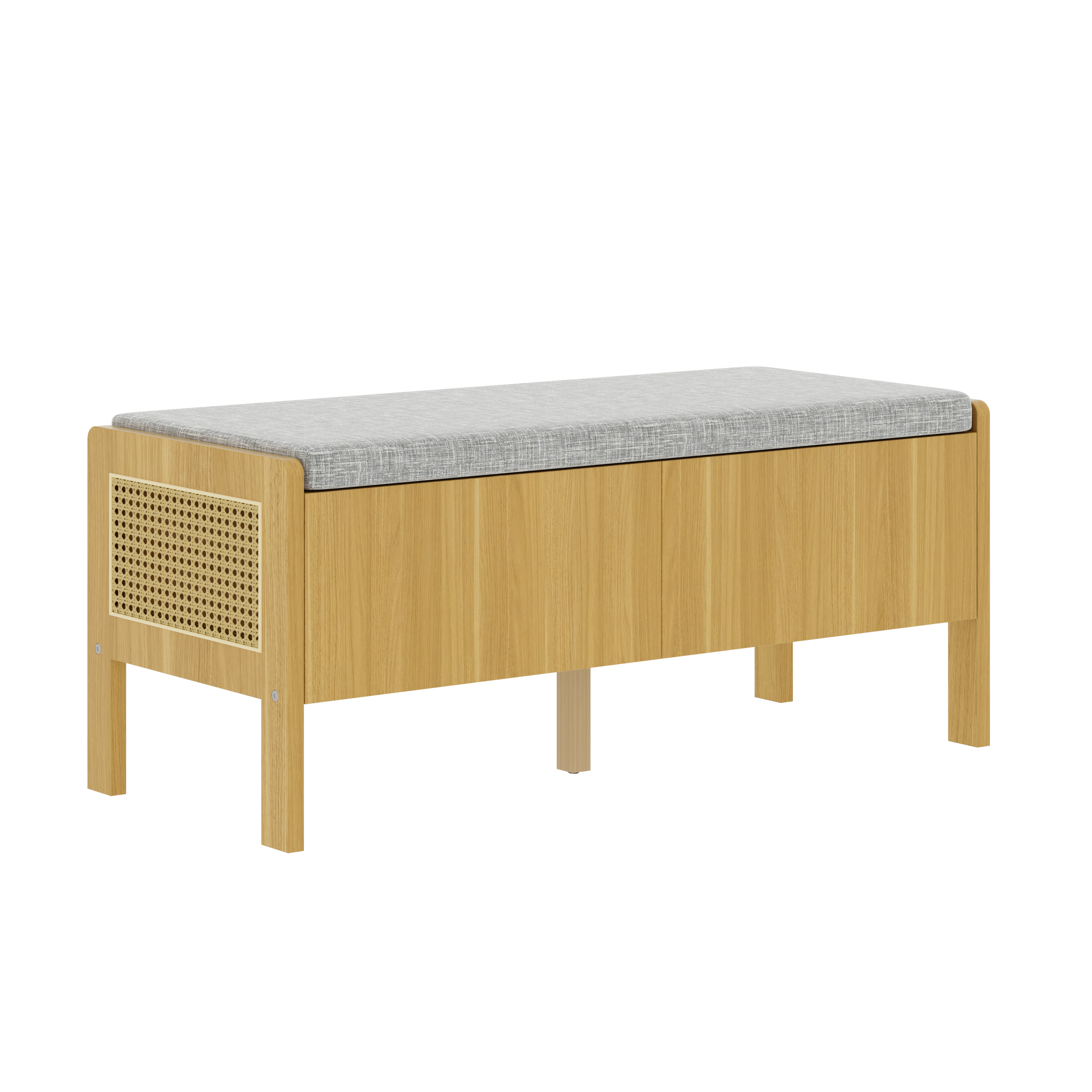 Banc coffre, avec tiroirs, détails en rotin, 113 x 40 x 45,5 cm, rotin et MDF, bois naturel - vue 5