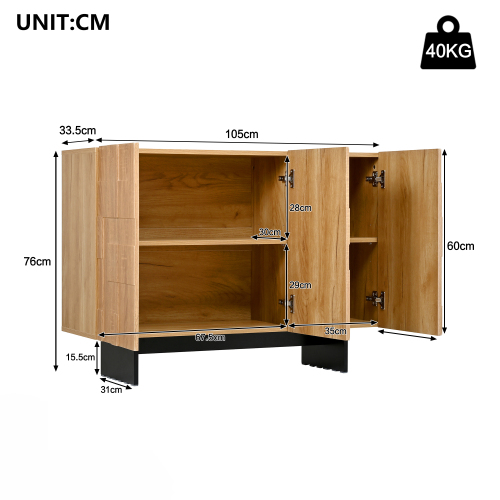 Dimensions du buffet 105 cm en MDF et bambou