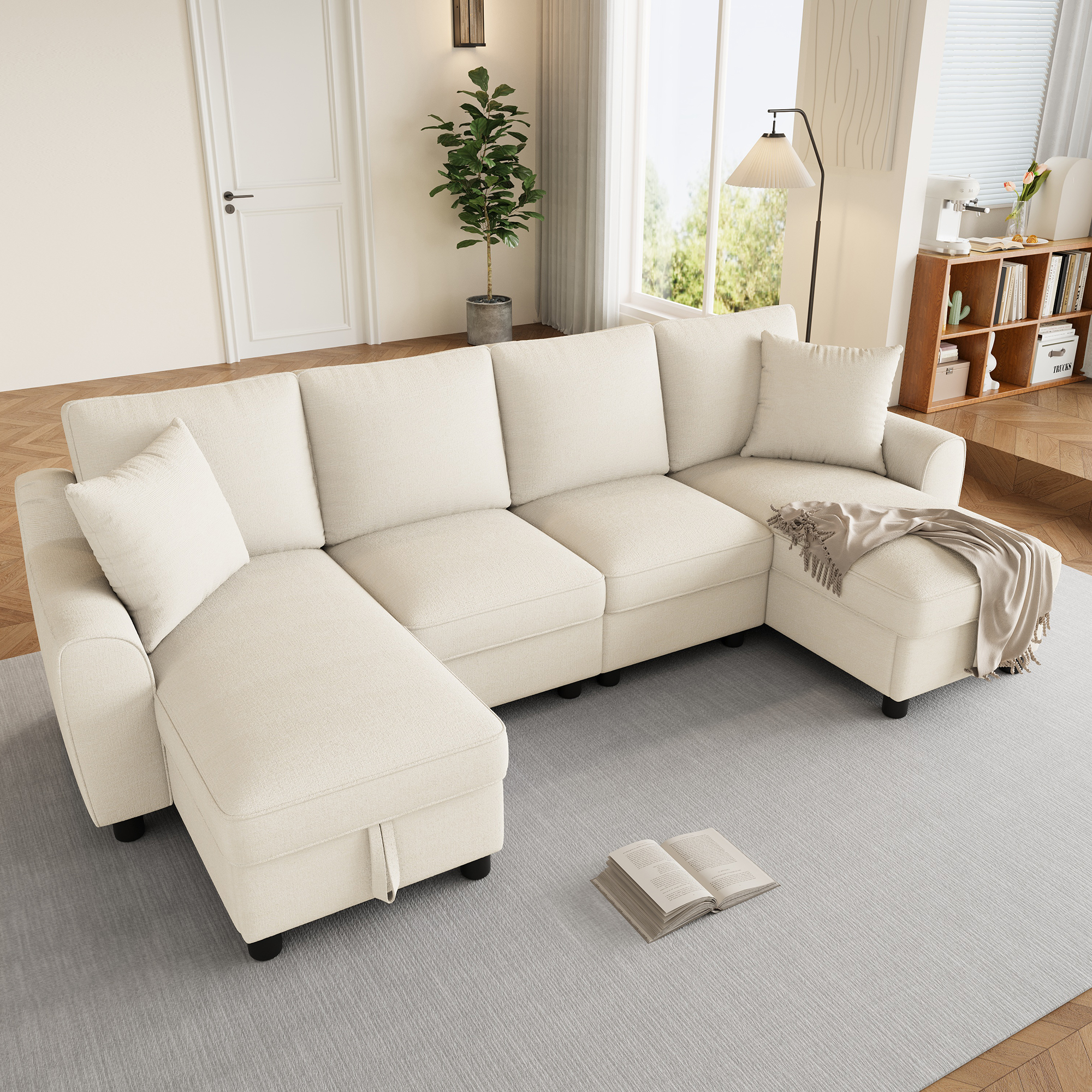 Canapé en U en chenille avec deux méridiennes et rangements - vue 4